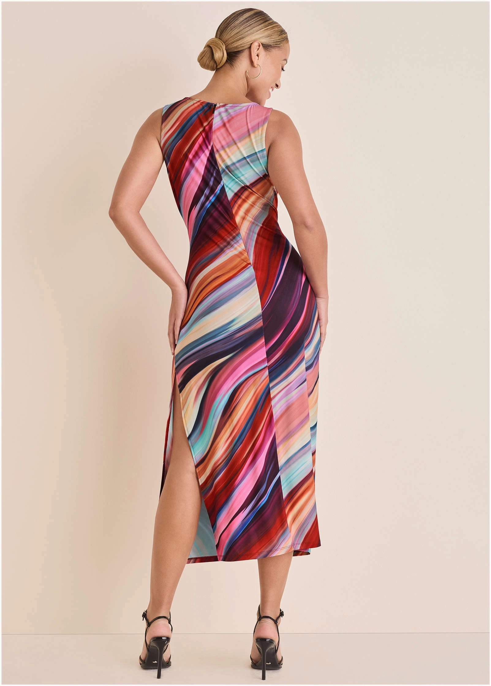 Plunging Maxi Dress  - Dark Rainbow