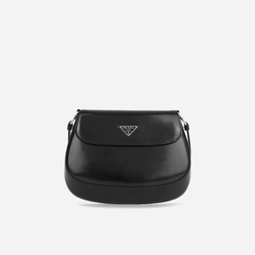 Prada Prada - Small Cleo Brushed Leather Shoulder Bag with Flap - Black - Pre-Loved