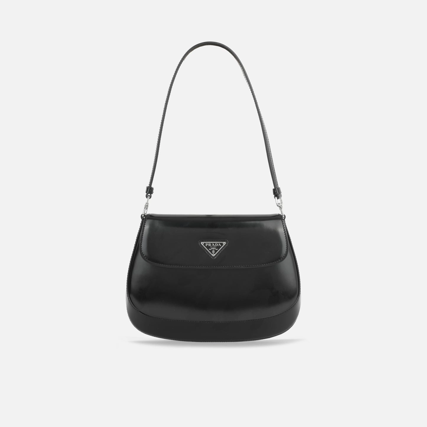 Prada Prada - Small Cleo Brushed Leather Shoulder Bag with Flap - Black - Pre-Loved