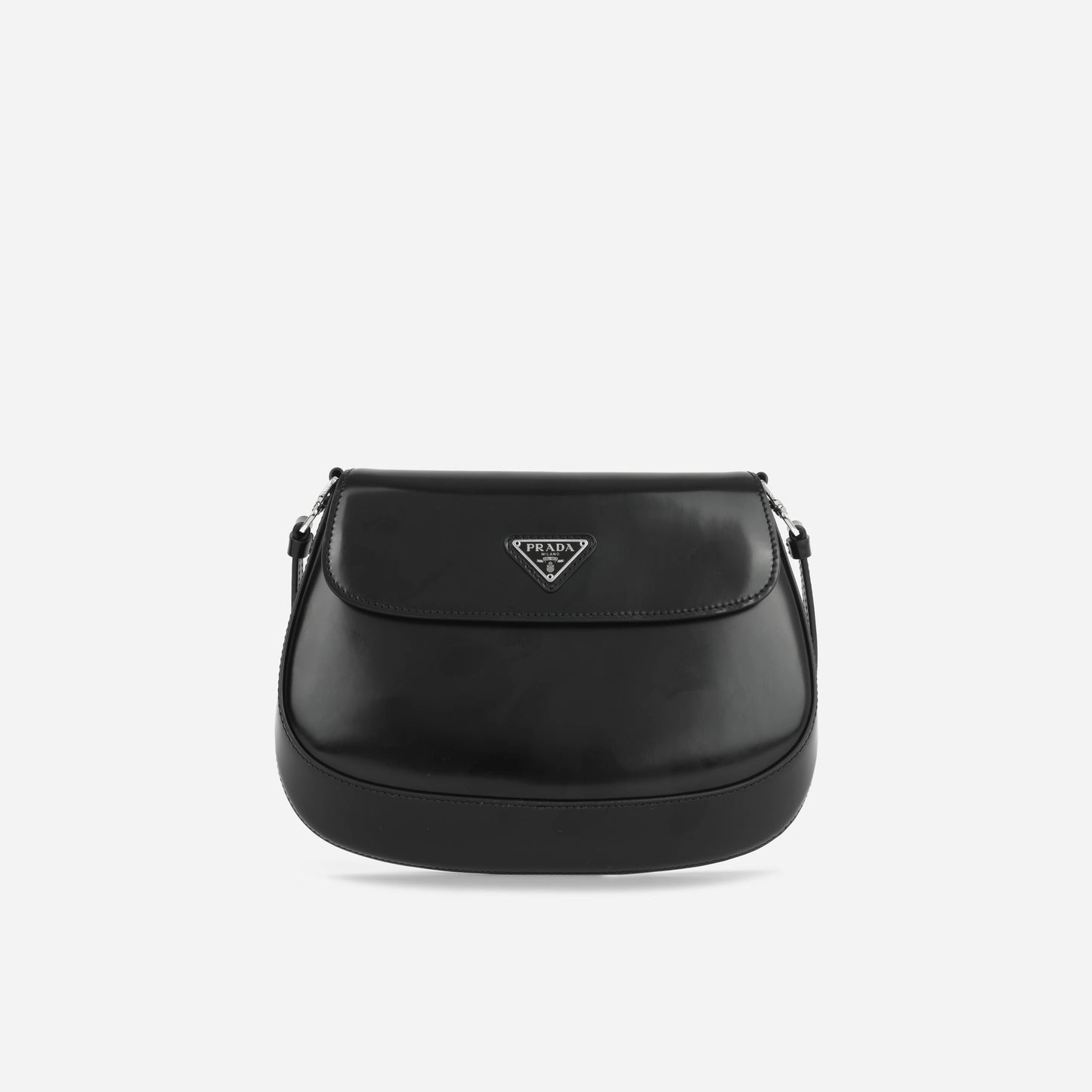 Prada Prada - Small Cleo Brushed Leather Shoulder Bag with Flap - Black - Pre-Loved