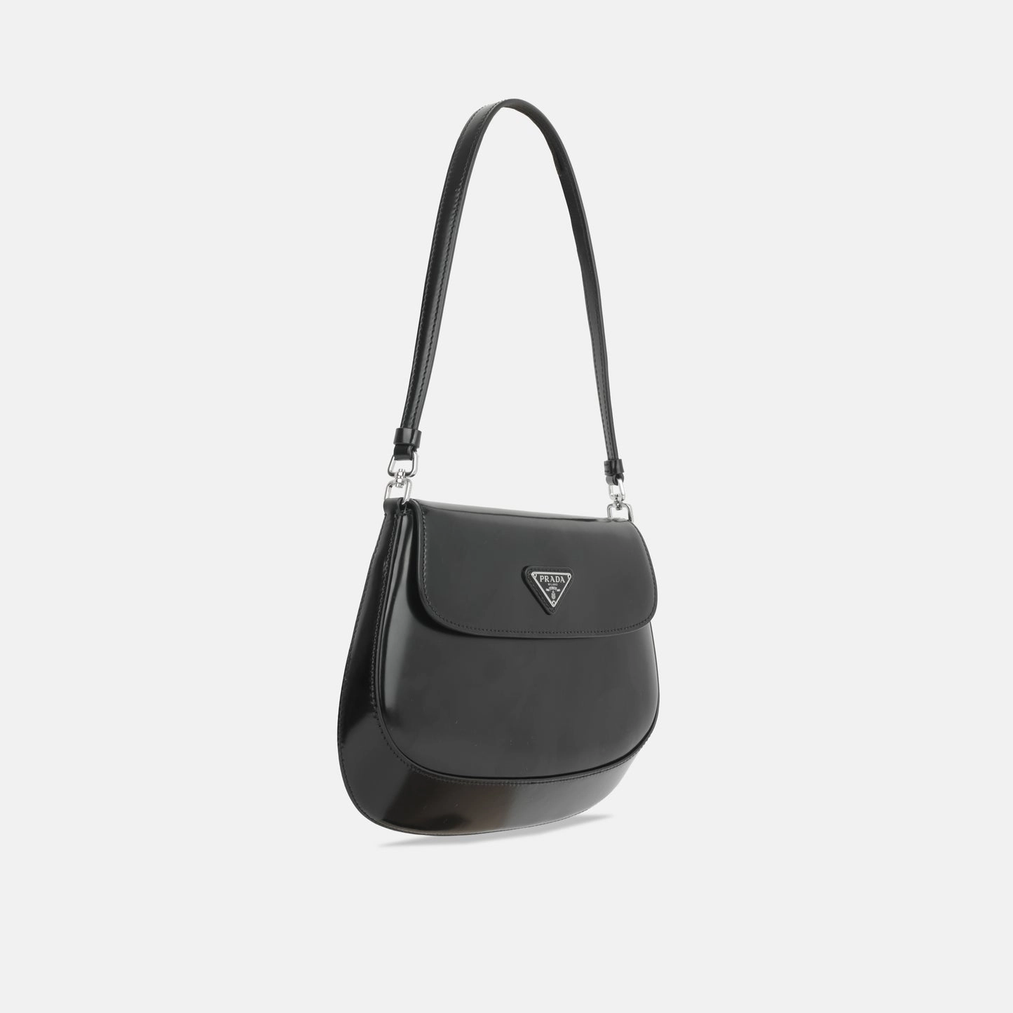Prada Prada - Small Cleo Brushed Leather Shoulder Bag with Flap - Black - Pre-Loved