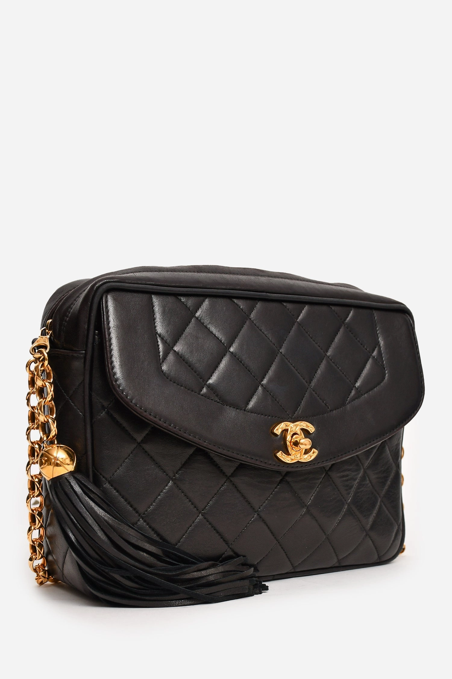Pre-Loved Chanel? 1991-4 Black Leather Quilted Turn Lock Camera Crossbody