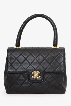 Pre-Loved Chanel? 1991-94 Black Quilted Lambskin Kelly Top Handle Bag