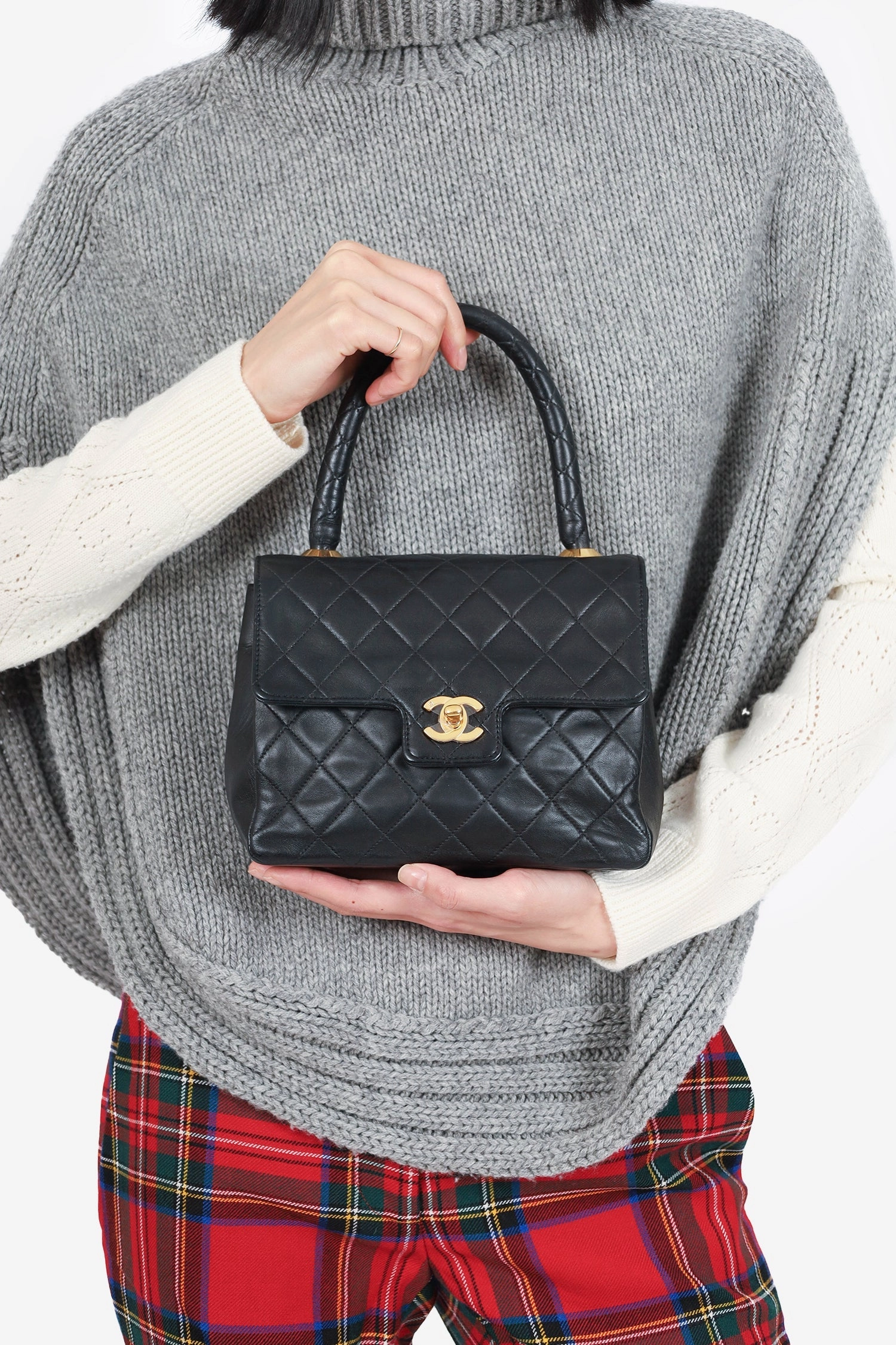 Pre-Loved Chanel? 1991-94 Black Quilted Lambskin Kelly Top Handle Bag