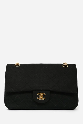 Pre-Loved Chanel? 1994-96 Black Quilted Jersey Medium Double Flap GHW