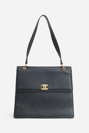 Pre-Loved Chanel? 1997-99 Black Caviar Leather Straight Flap Shoulder Bag