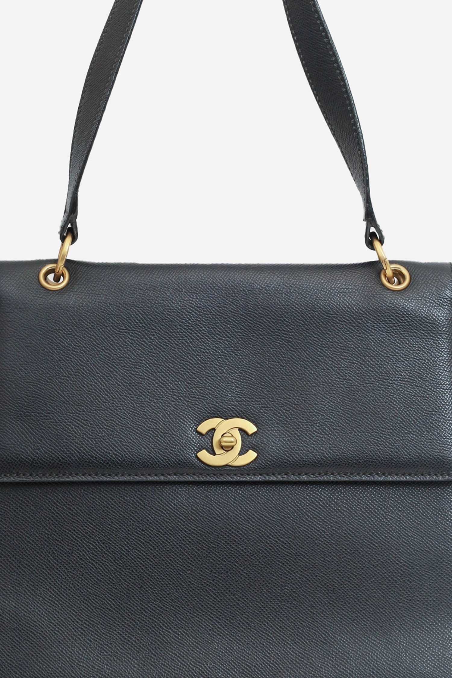 Pre-Loved Chanel? 1997-99 Black Caviar Leather Straight Flap Shoulder Bag