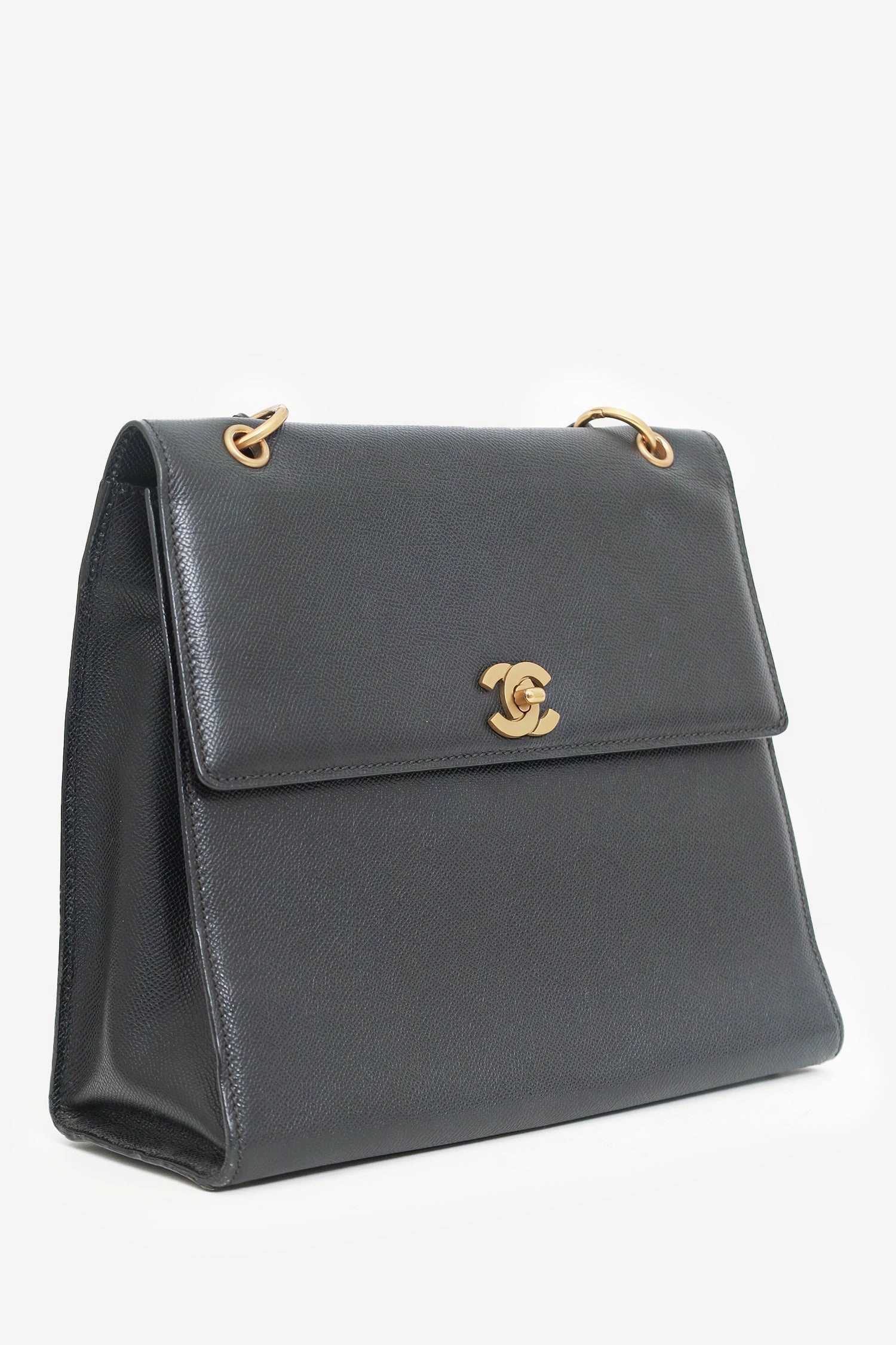 Pre-Loved Chanel? 1997-99 Black Caviar Leather Straight Flap Shoulder Bag