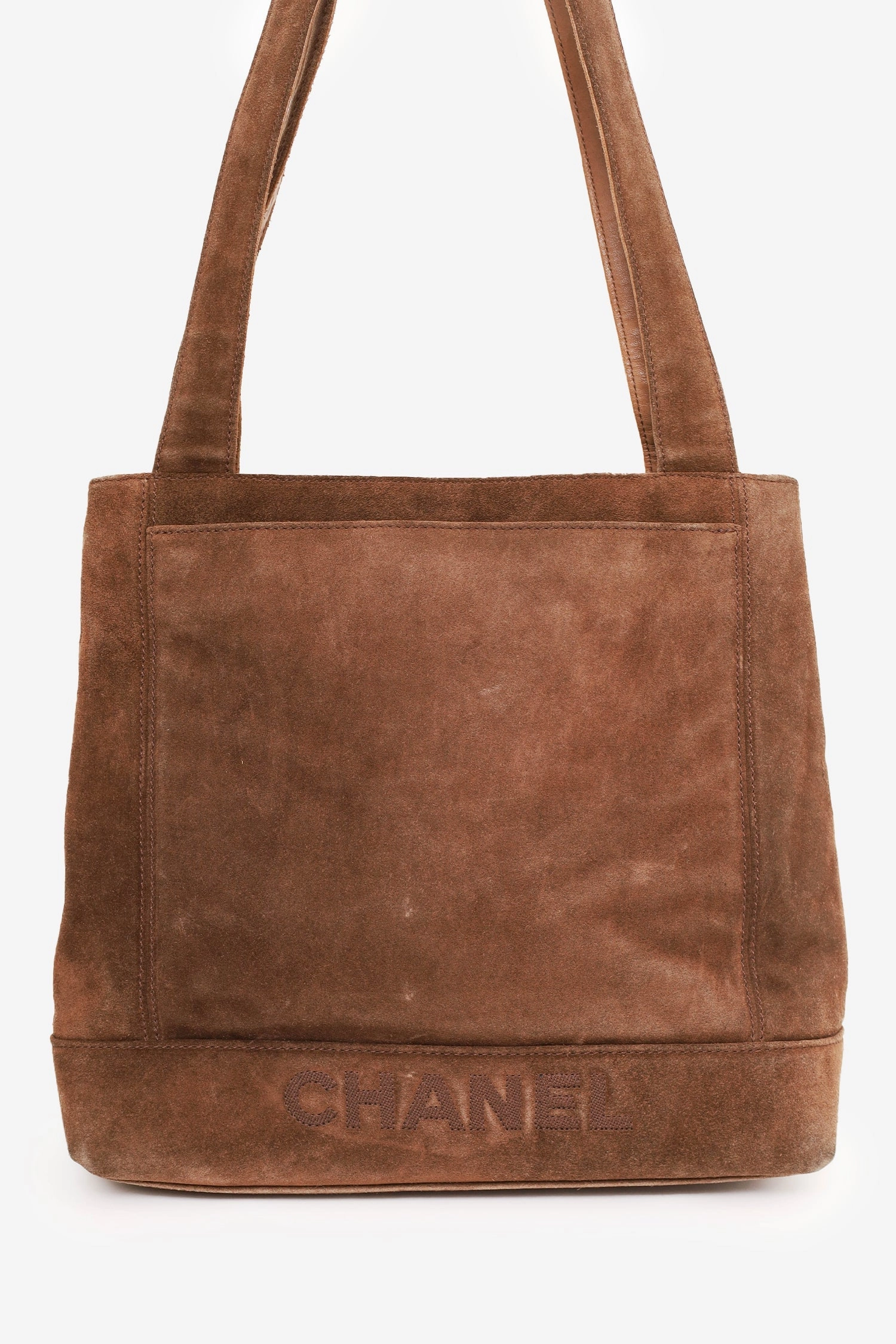 Pre-Loved Chanel? 1997-99 Brown Suede CC Embroidered Tote Bag