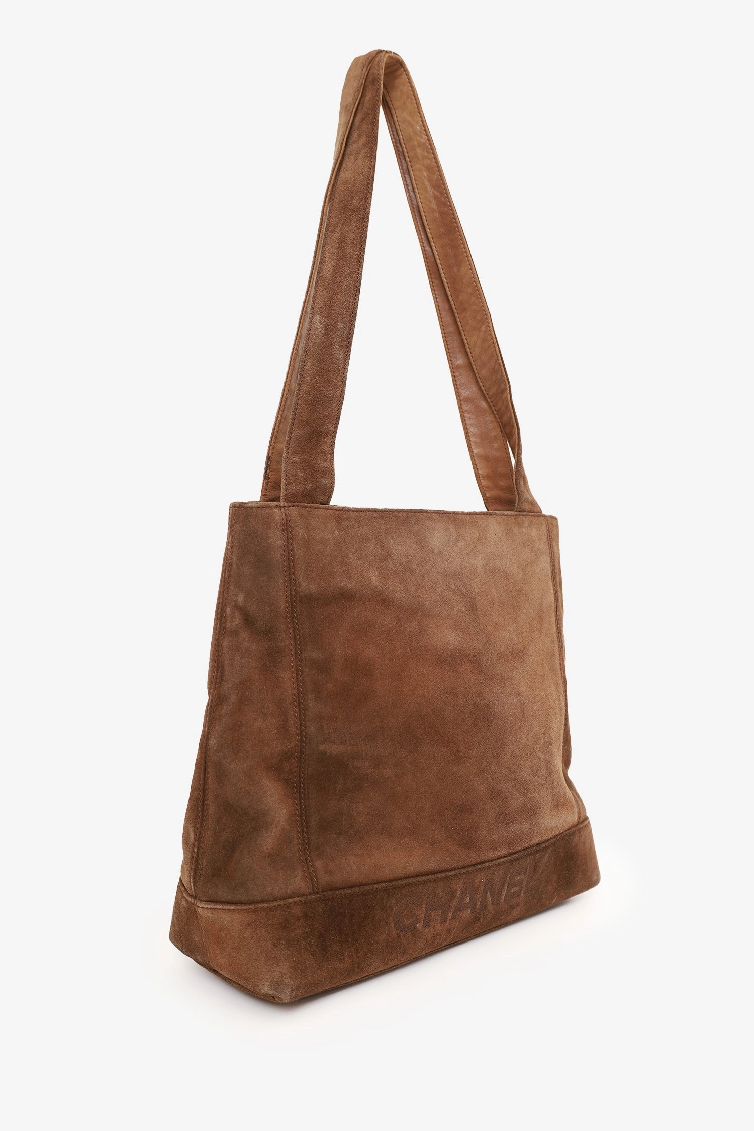 Pre-Loved Chanel? 1997-99 Brown Suede CC Embroidered Tote Bag