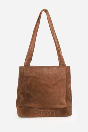 Pre-Loved Chanel? 1997-99 Brown Suede CC Embroidered Tote Bag