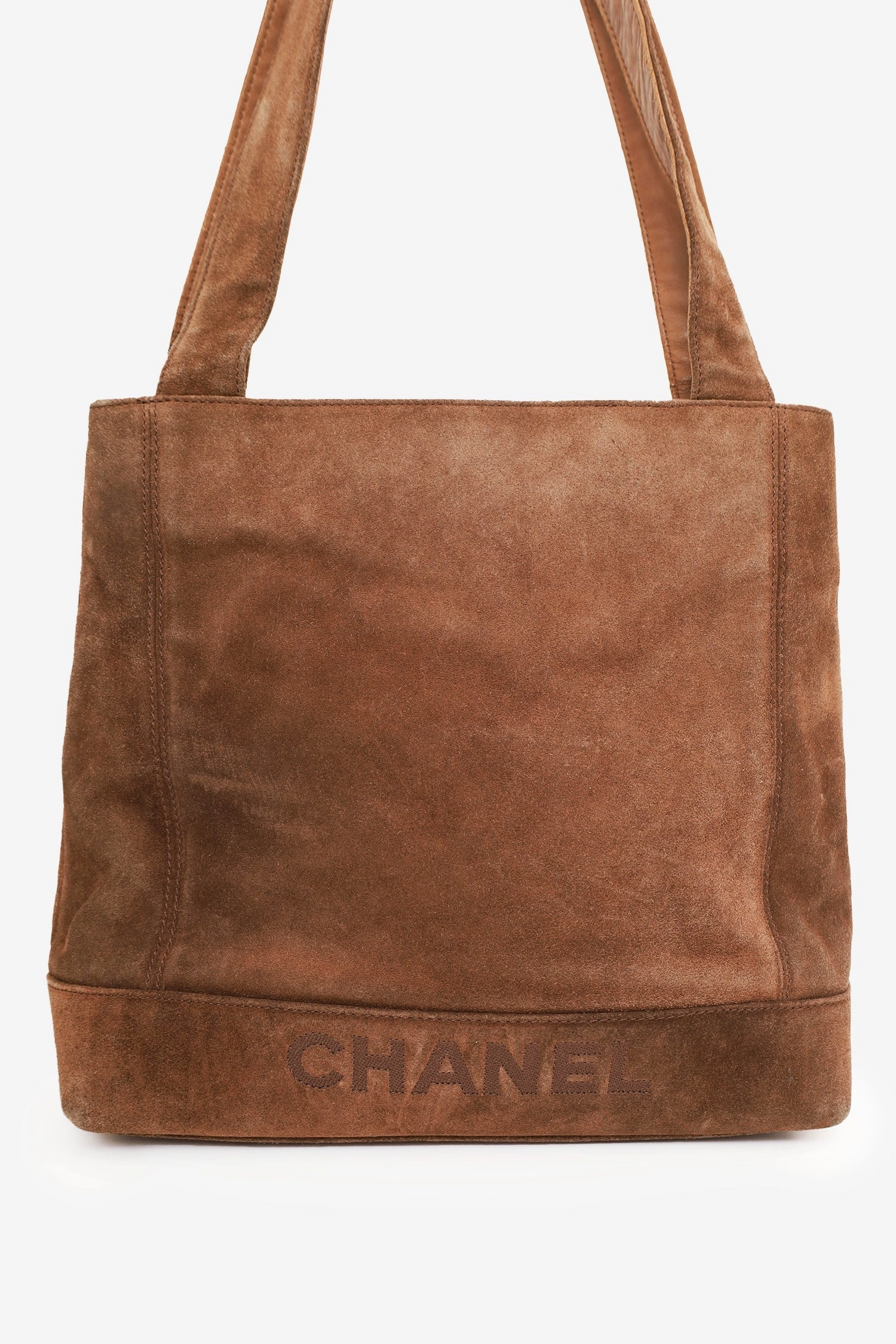 Pre-Loved Chanel? 1997-99 Brown Suede CC Embroidered Tote Bag