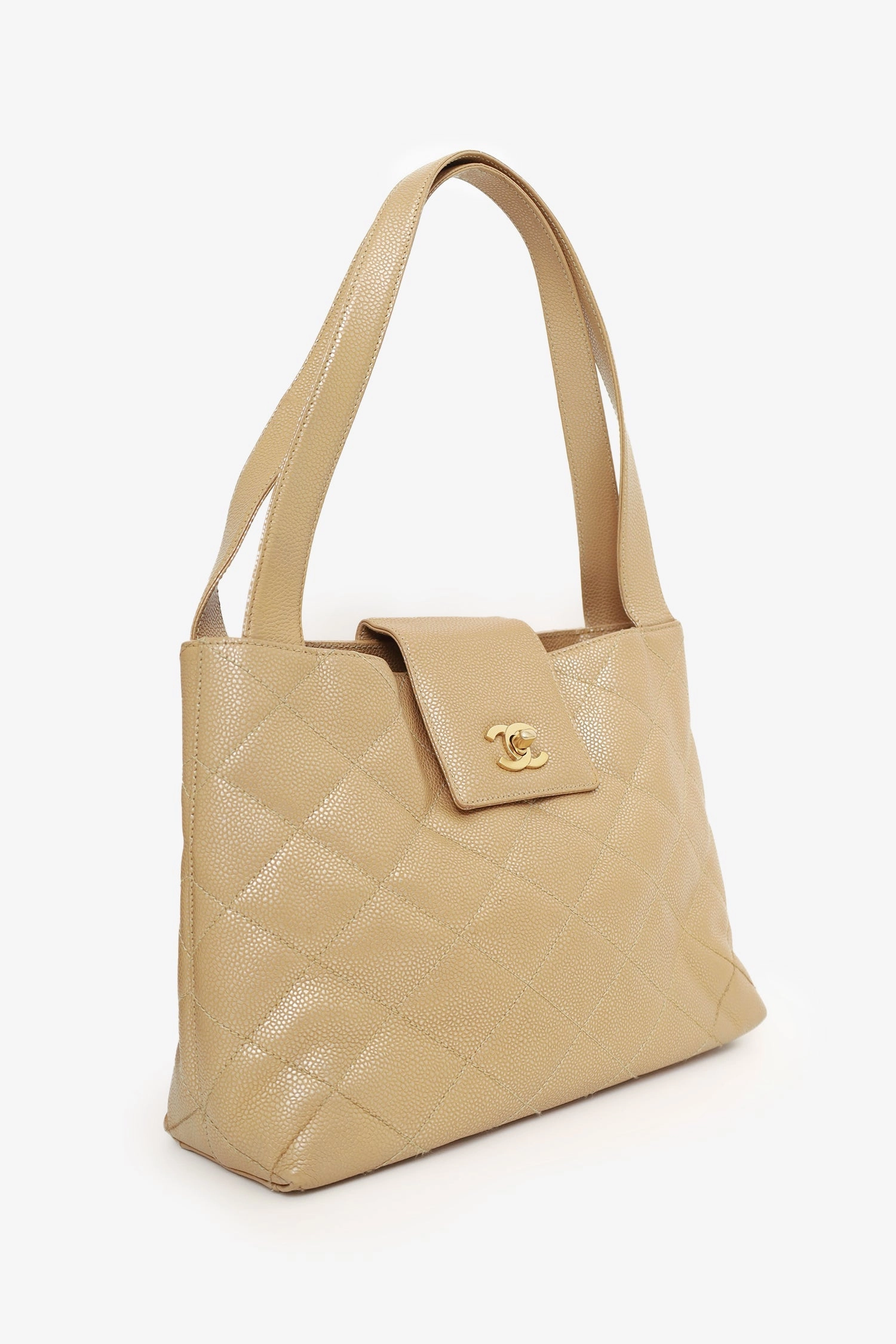 Pre-Loved Chanel? 2000-02 Beige Caviar Leather Coco Mark Shoulder Bag