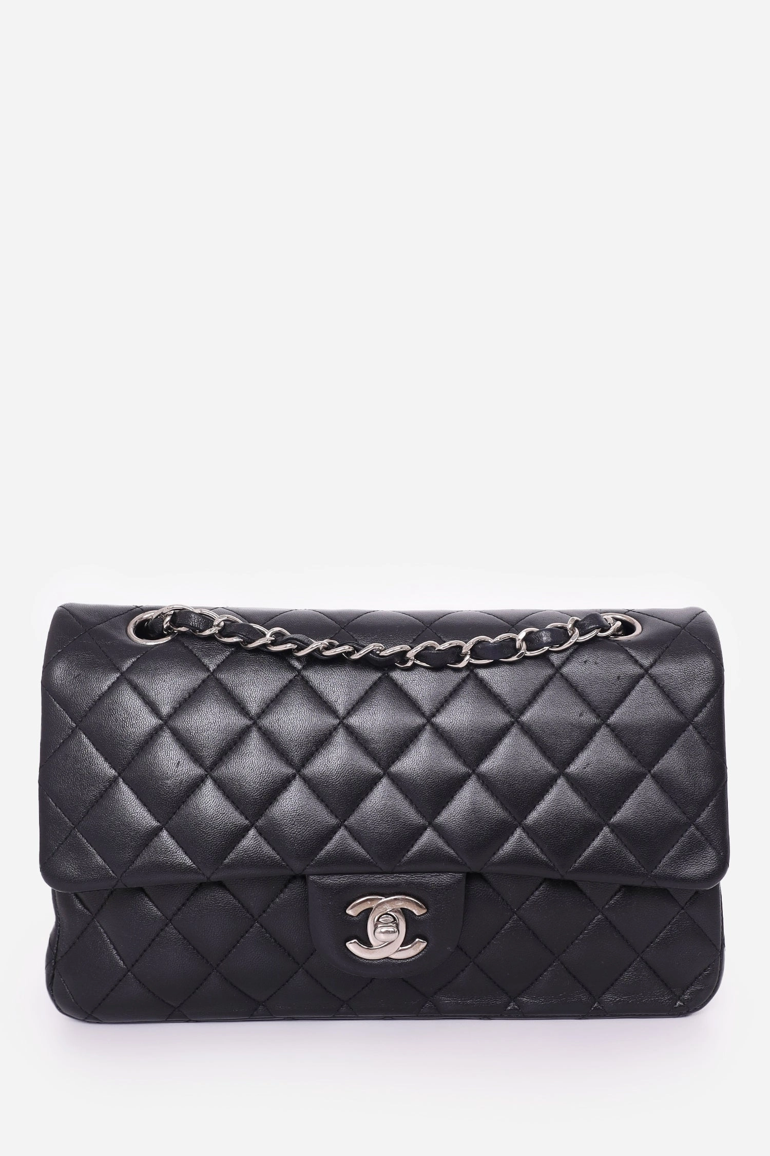 Pre-Loved Chanel 2009-10 Black Lambskin Quilted Medium Double Flap