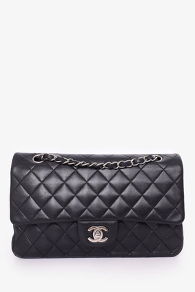 Pre-Loved Chanel 2009-10 Black Lambskin Quilted Medium Double Flap