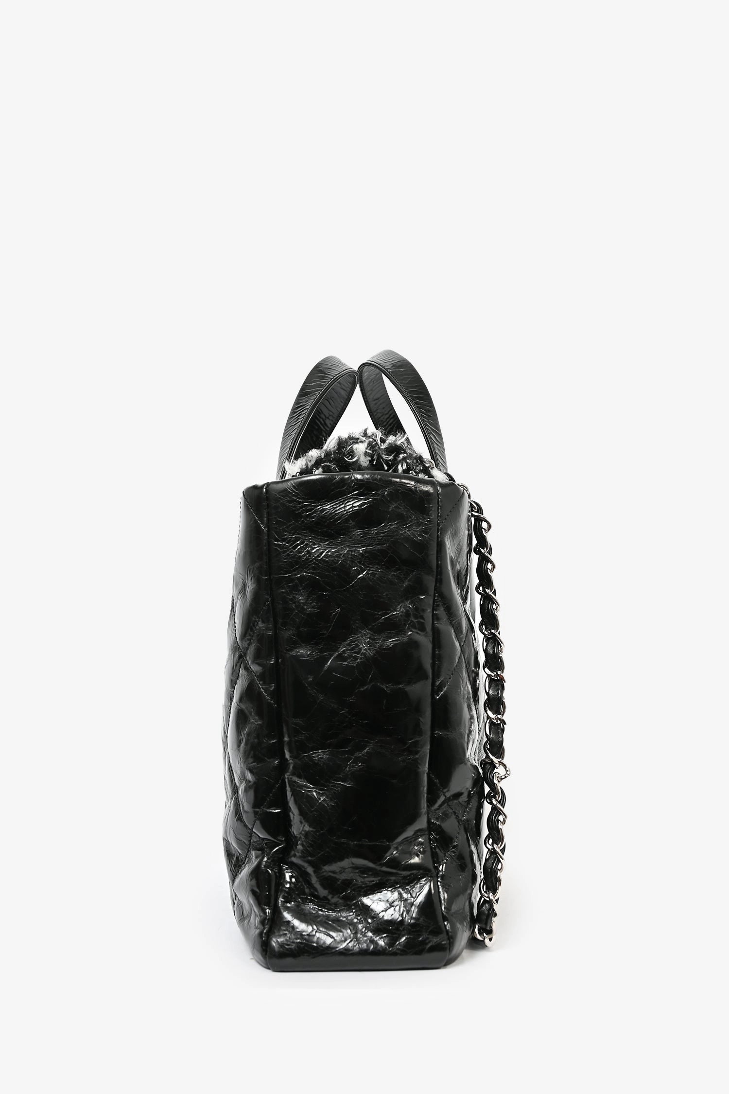 Pre-Loved Chanel? 2010/11 Black Glossy Calfskin Leather/Tweed Portobello Tote Bag