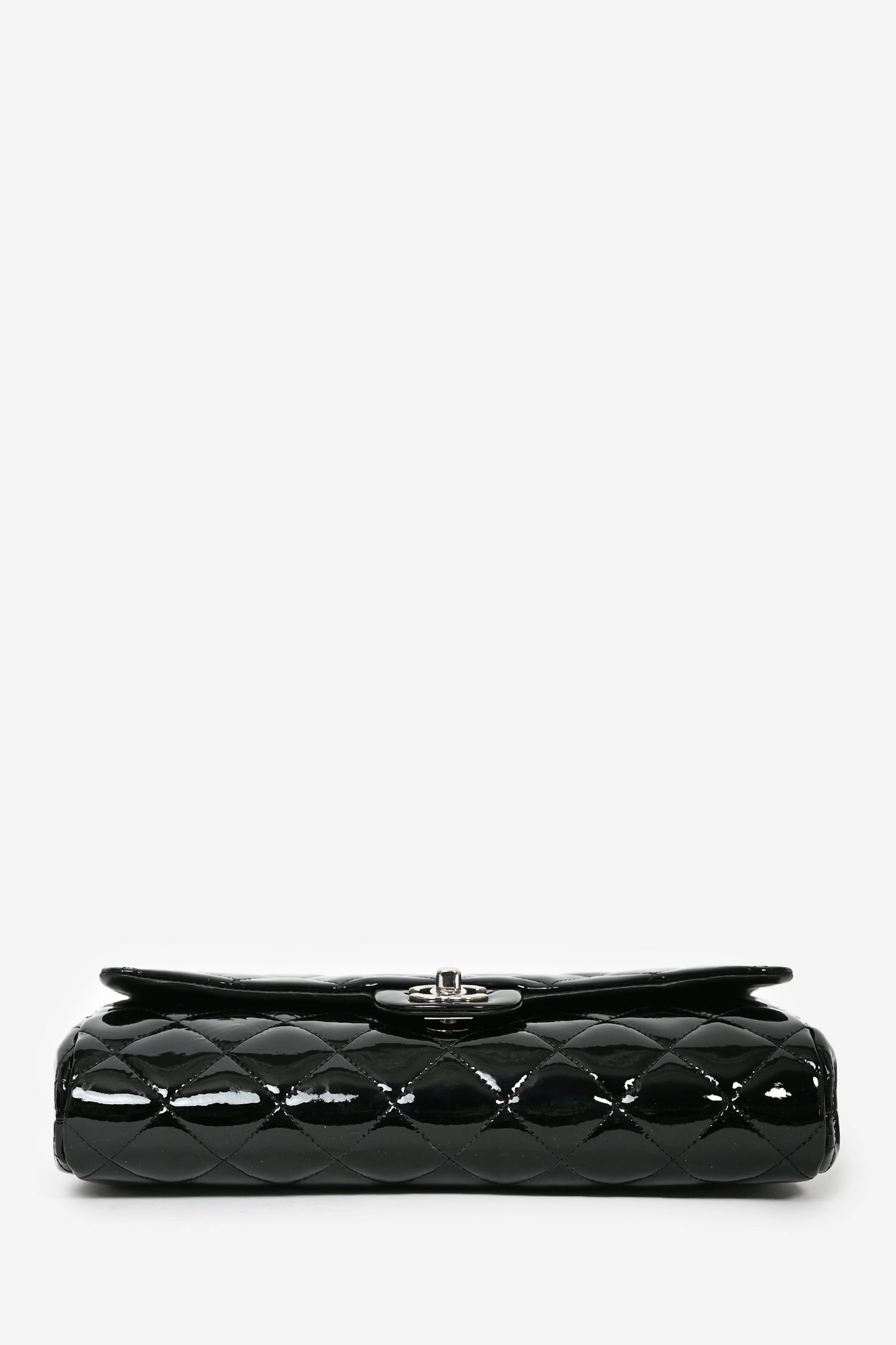 Pre-Loved Chanel? 2011/12 Black Patent Leather Classic Flap Clutch with Chain