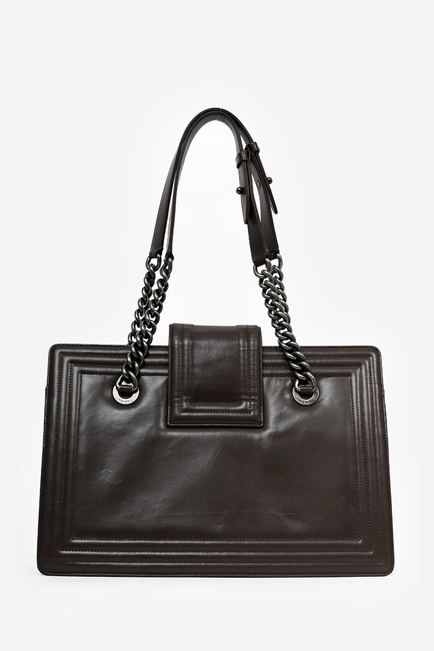 Pre-Loved Chanel? 2011 Grey Leather Reverso Boy Bag (As Is)