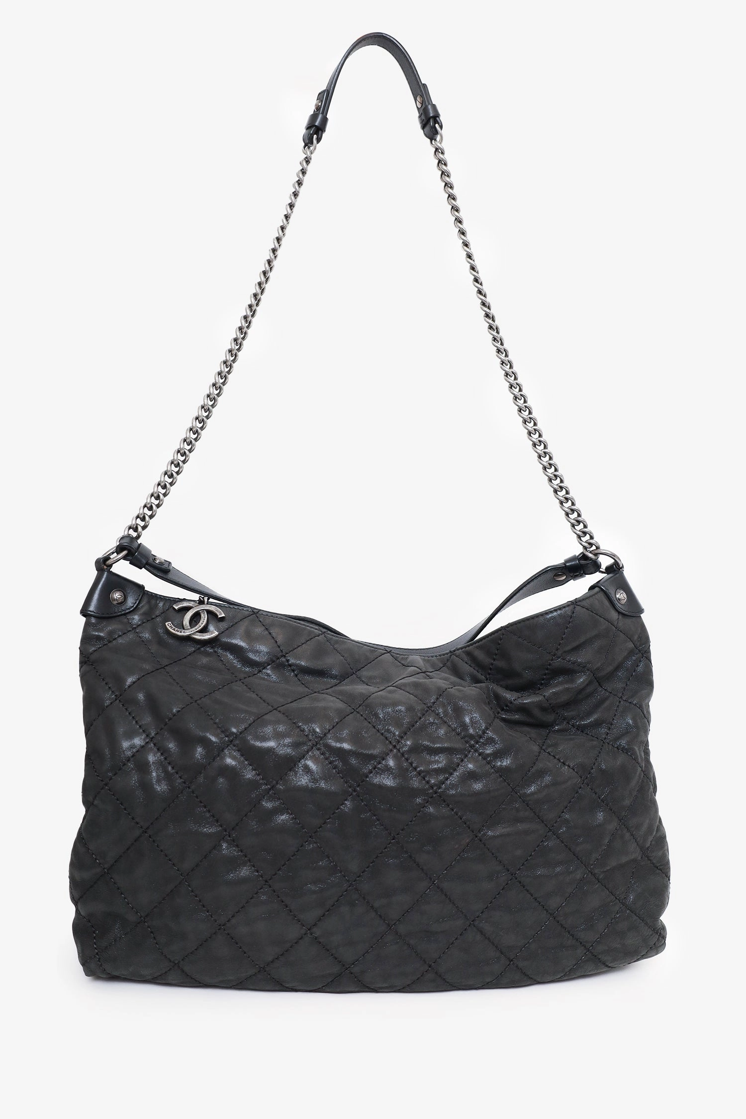 Pre-Loved Chanel? 2012 Black Irridescent Leather Coco Daily Hobo Shoulder Bag