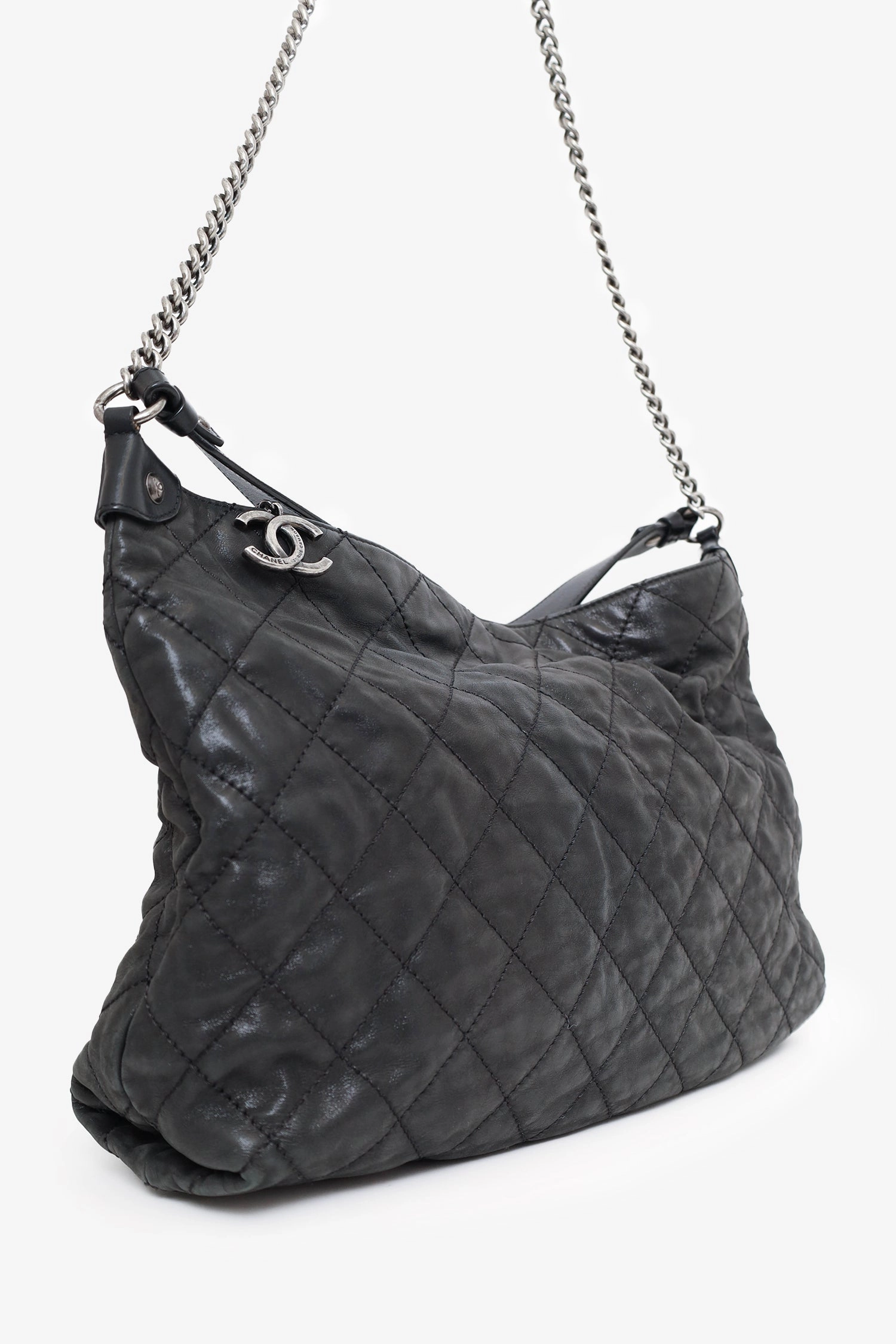 Pre-Loved Chanel? 2012 Black Irridescent Leather Coco Daily Hobo Shoulder Bag