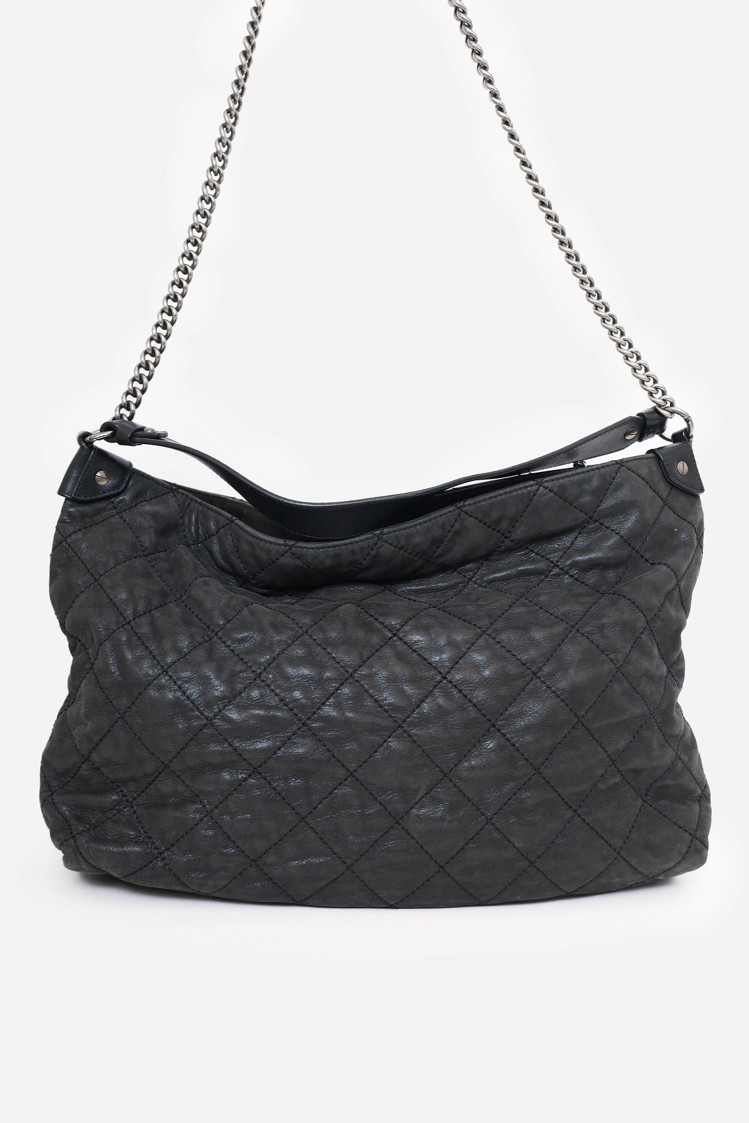 Pre-Loved Chanel? 2012 Black Irridescent Leather Coco Daily Hobo Shoulder Bag