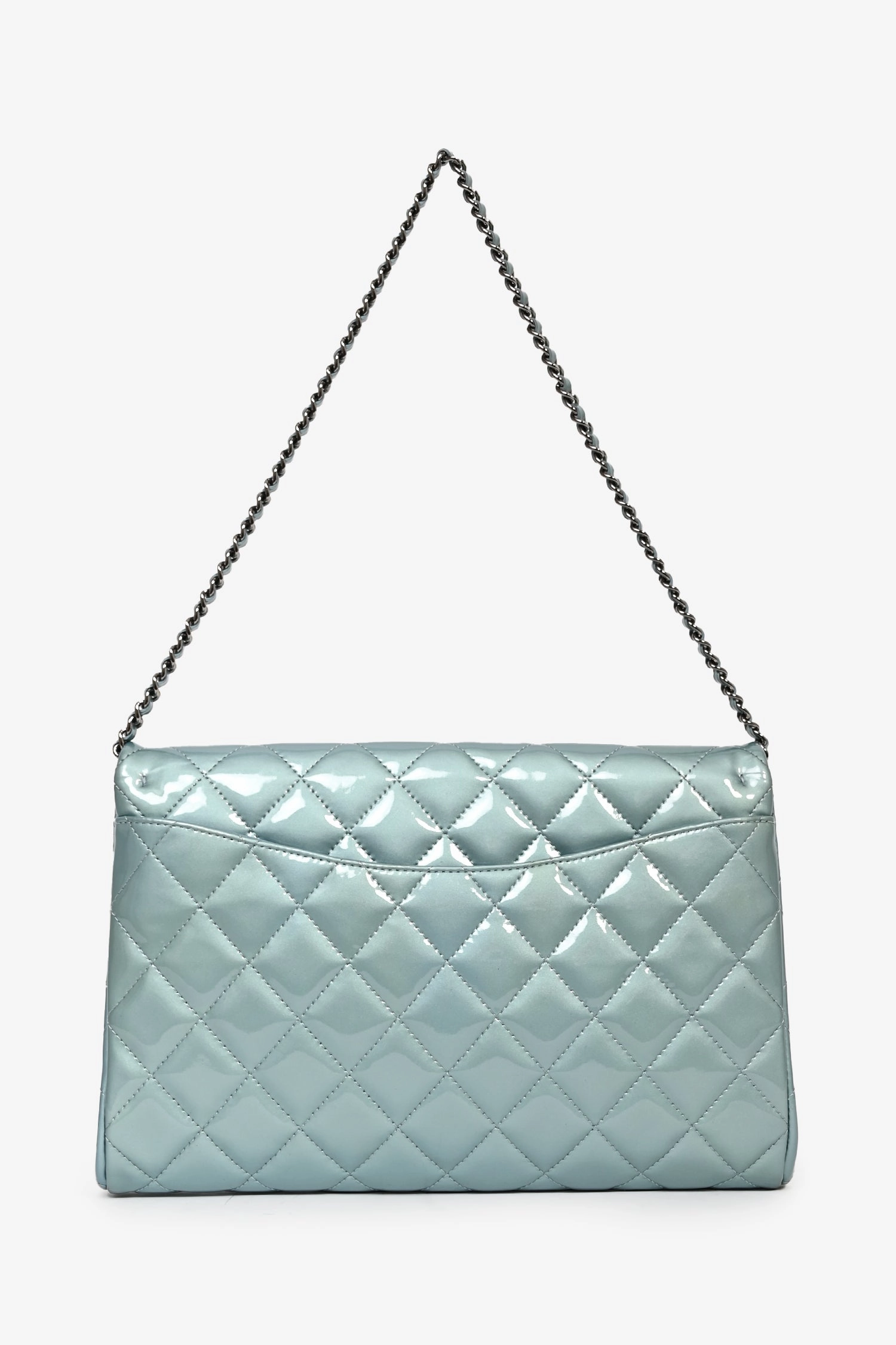 Pre-Loved Chanel? 2012 Blue Patent Quilted Clutch On Chain