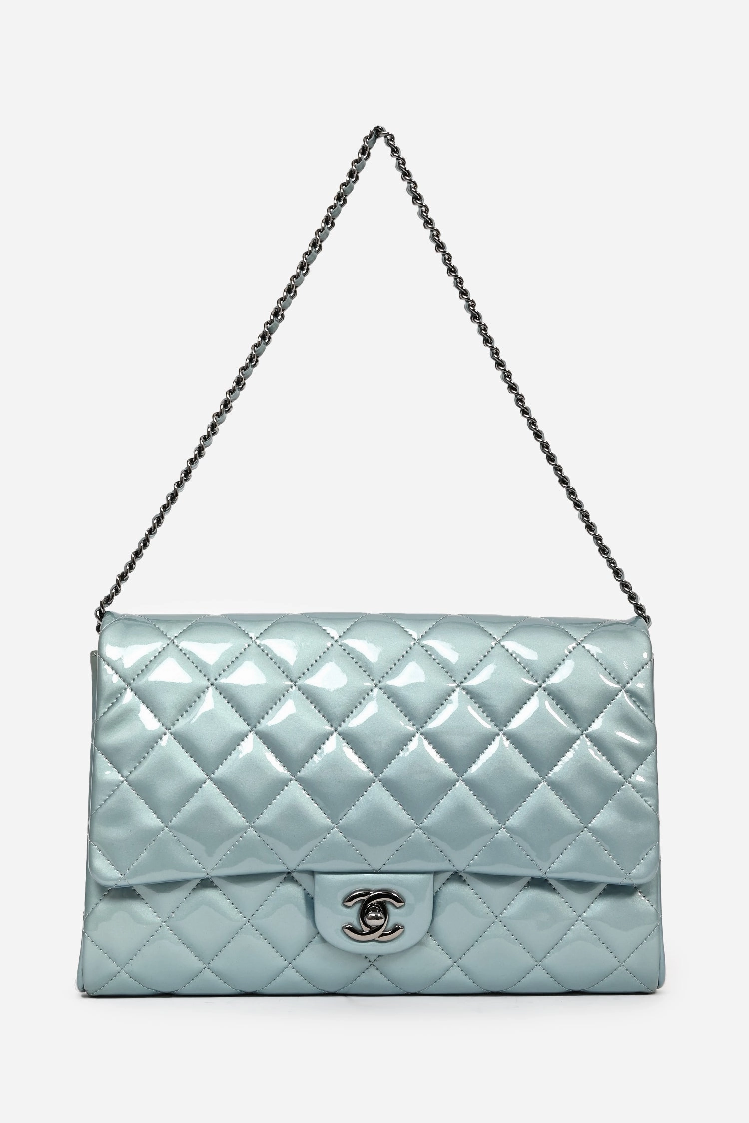 Pre-Loved Chanel? 2012 Blue Patent Quilted Clutch On Chain