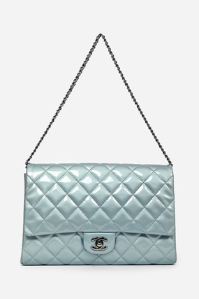Pre-Loved Chanel? 2012 Blue Patent Quilted Clutch On Chain