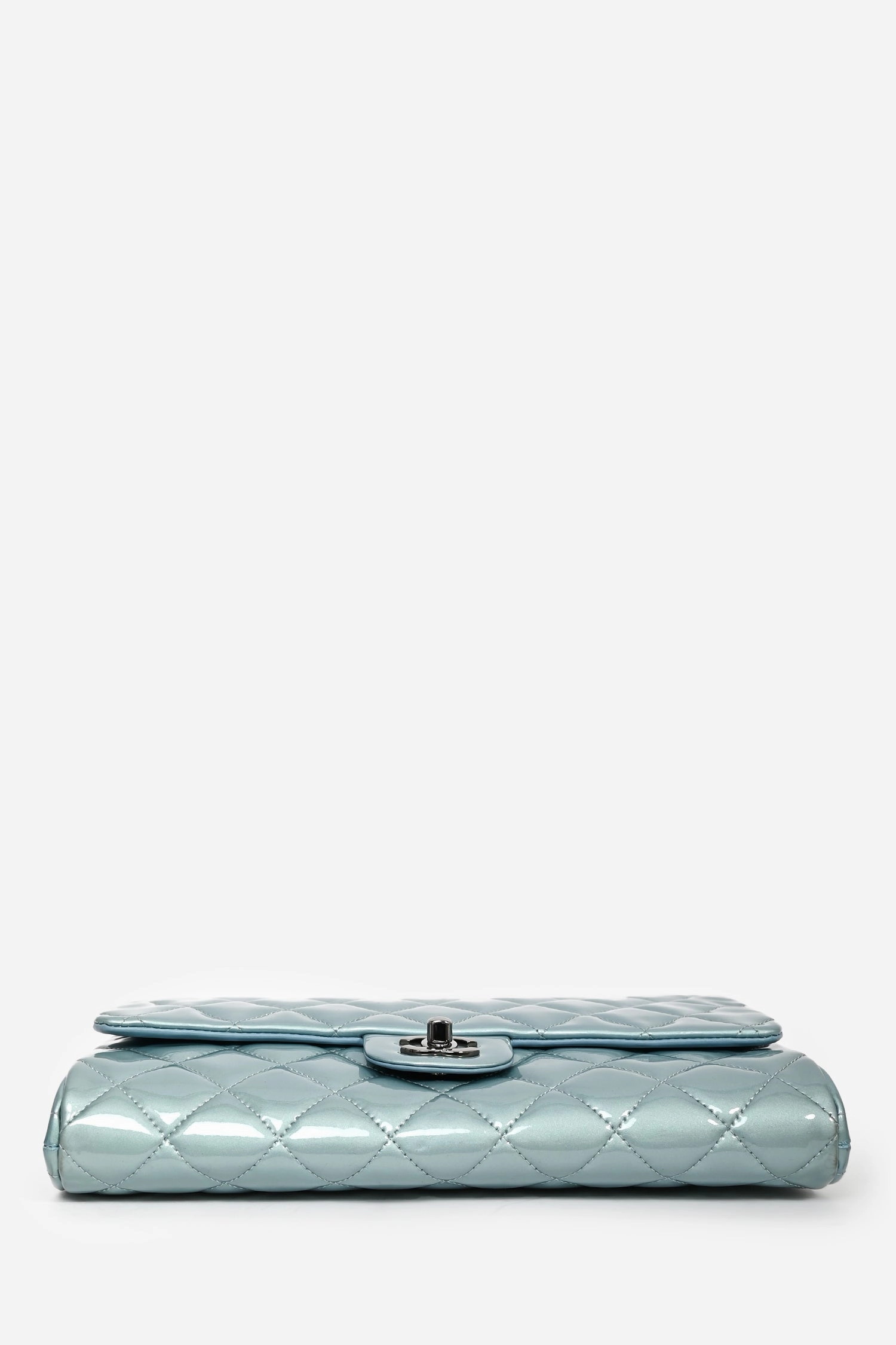 Pre-Loved Chanel? 2012 Blue Patent Quilted Clutch On Chain