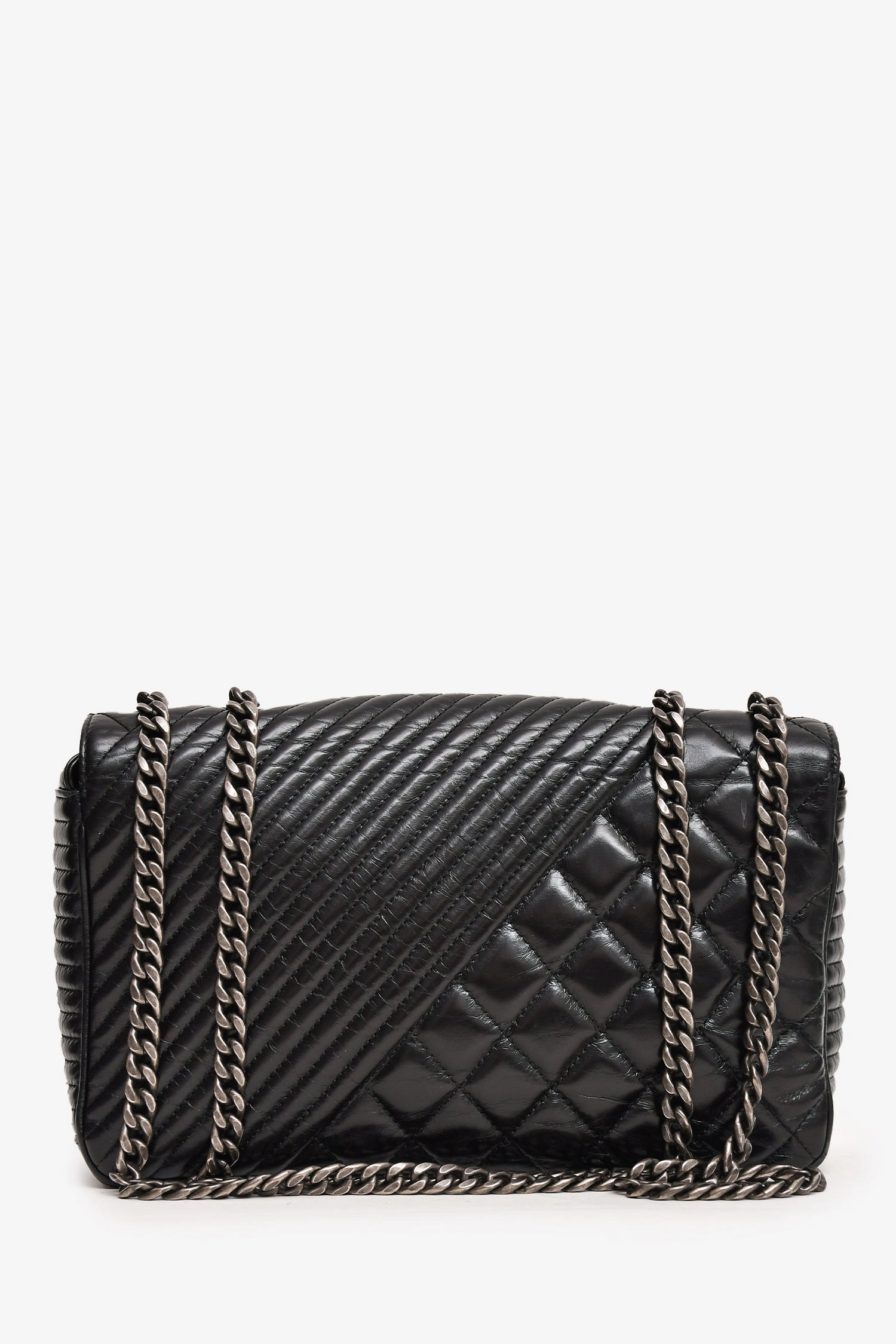 Pre-Loved Chanel? 2014 Black Glazed Leather Coco Boy Flap Bag