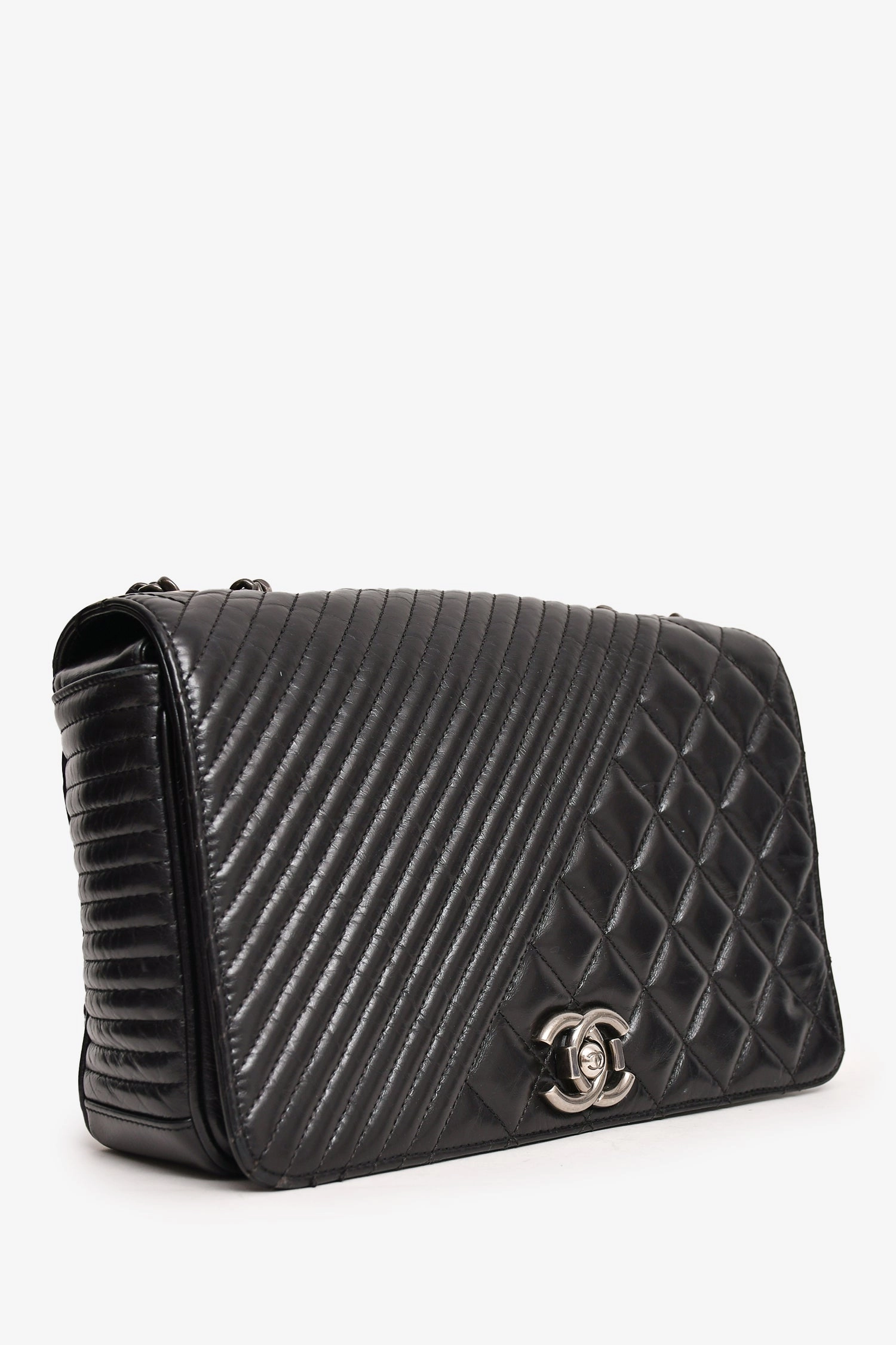 Pre-Loved Chanel? 2014 Black Glazed Leather Coco Boy Flap Bag