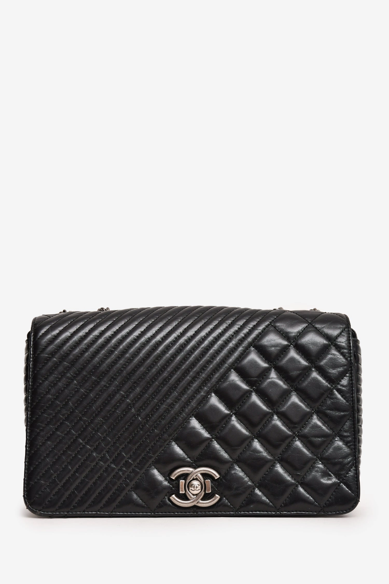 Pre-Loved Chanel? 2014 Black Glazed Leather Coco Boy Flap Bag