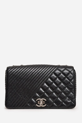 Pre-Loved Chanel? 2014 Black Glazed Leather Coco Boy Flap Bag