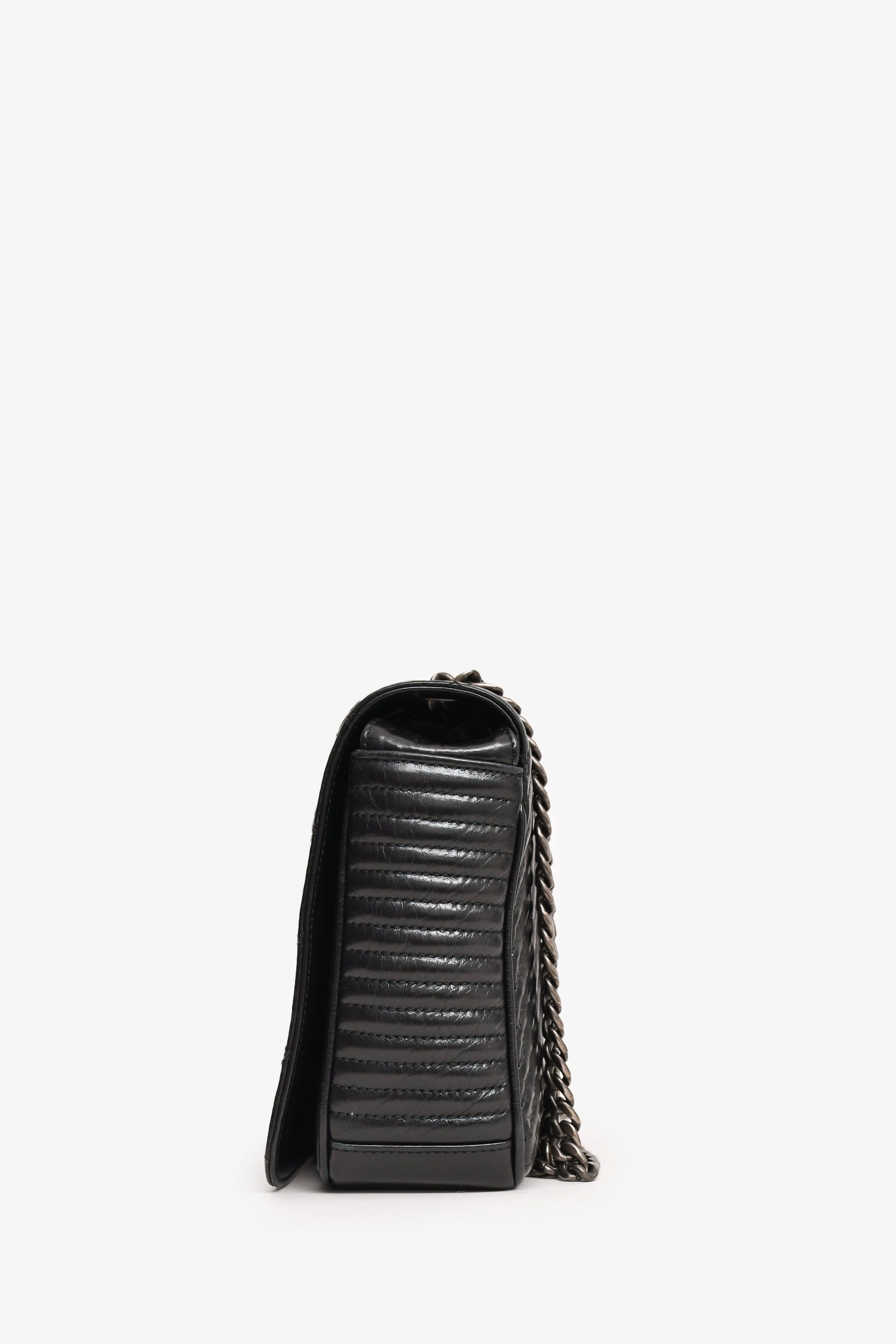 Pre-Loved Chanel? 2014 Black Glazed Leather Coco Boy Flap Bag