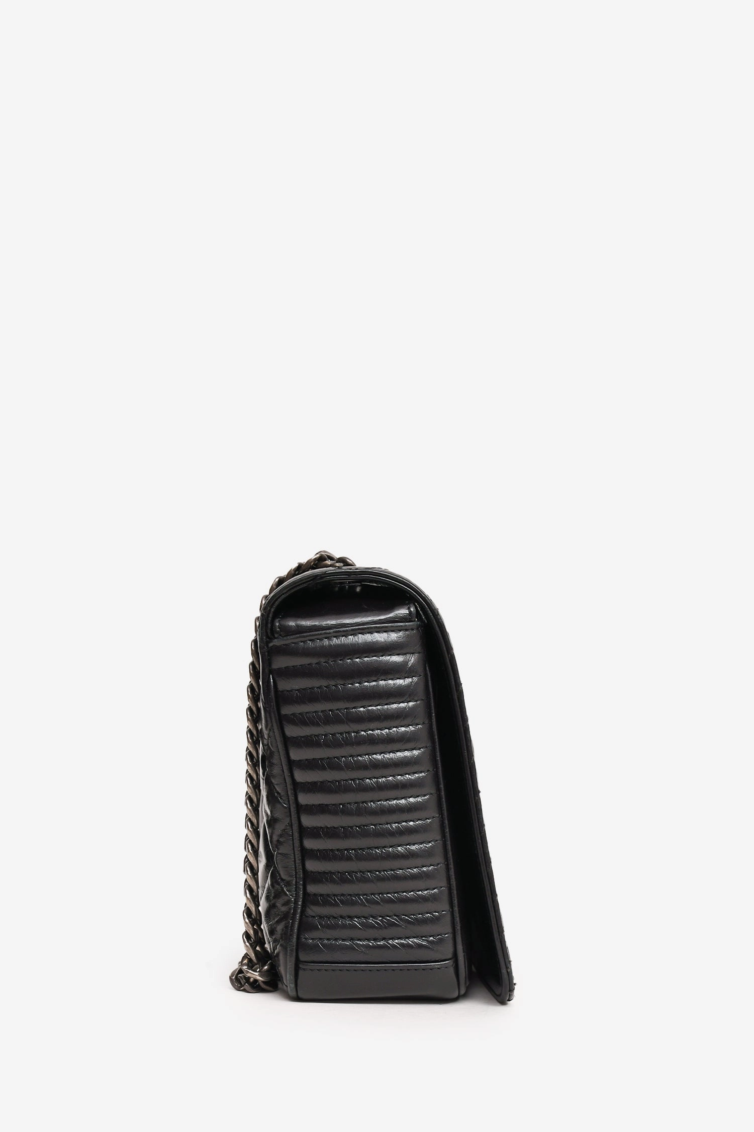 Pre-Loved Chanel? 2014 Black Glazed Leather Coco Boy Flap Bag