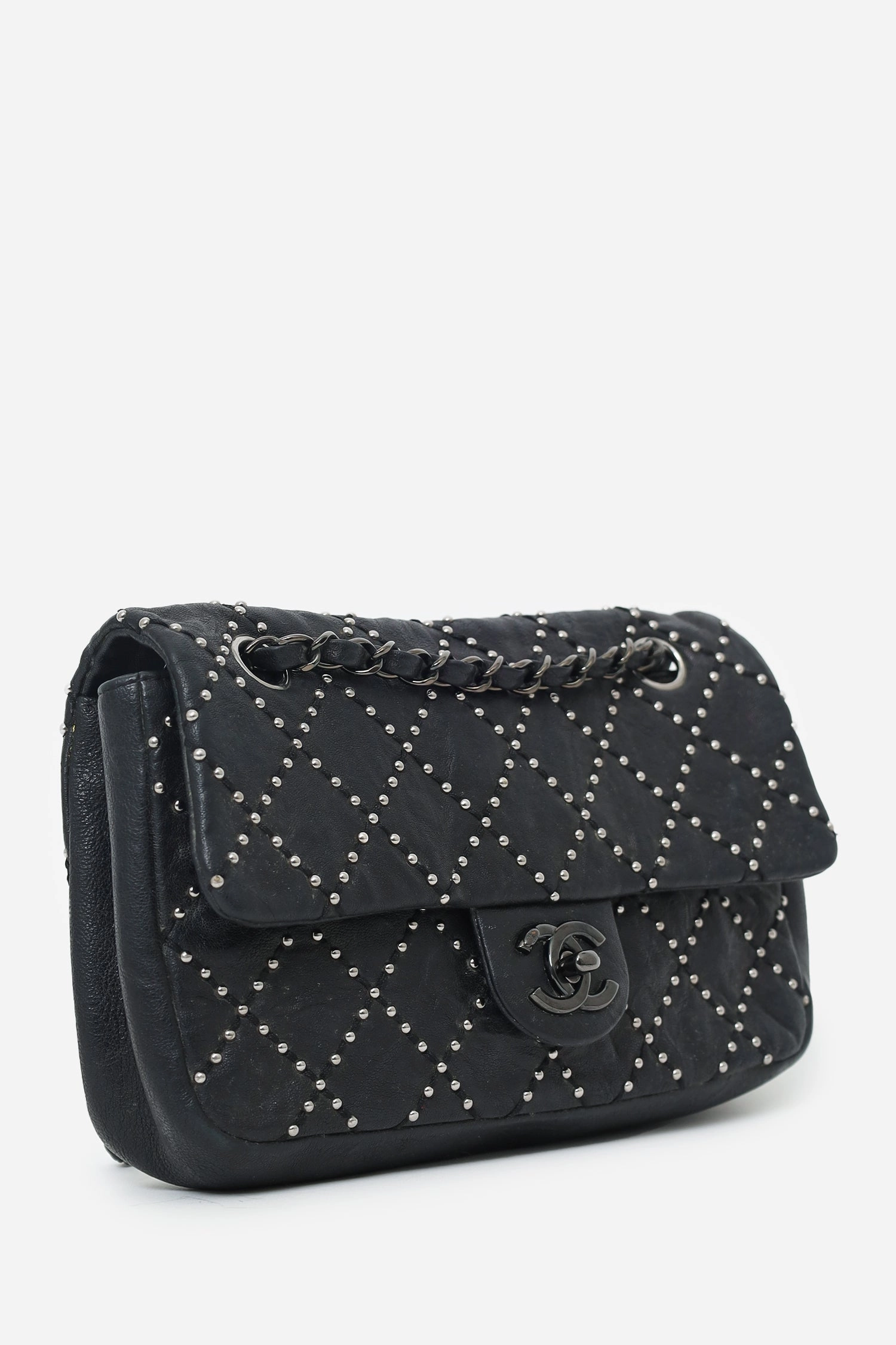 Pre-Loved Chanel? 2014 Collection Black Studded Metal Beauty Flap Bag