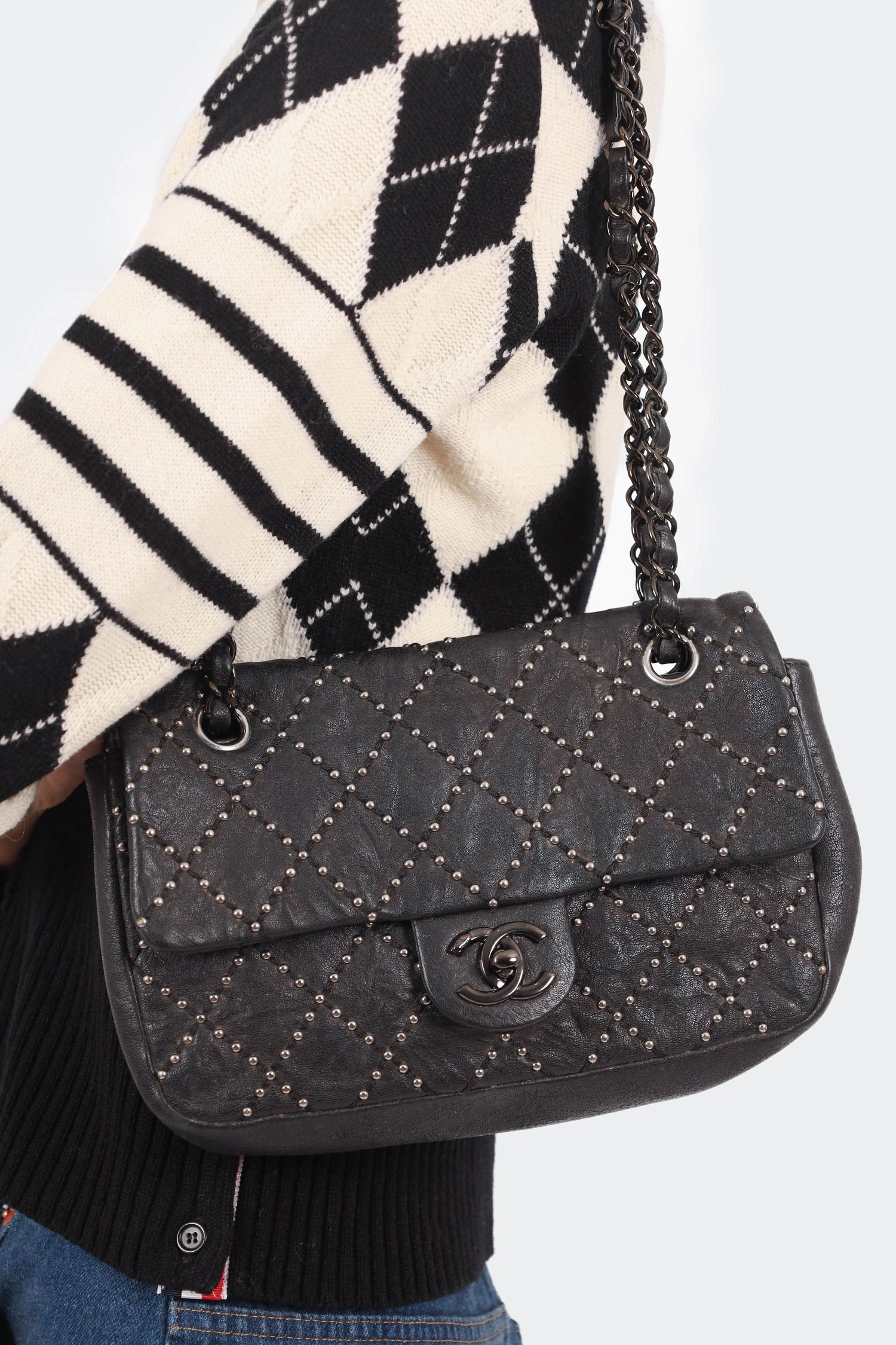 Pre-Loved Chanel? 2014 Collection Black Studded Metal Beauty Flap Bag