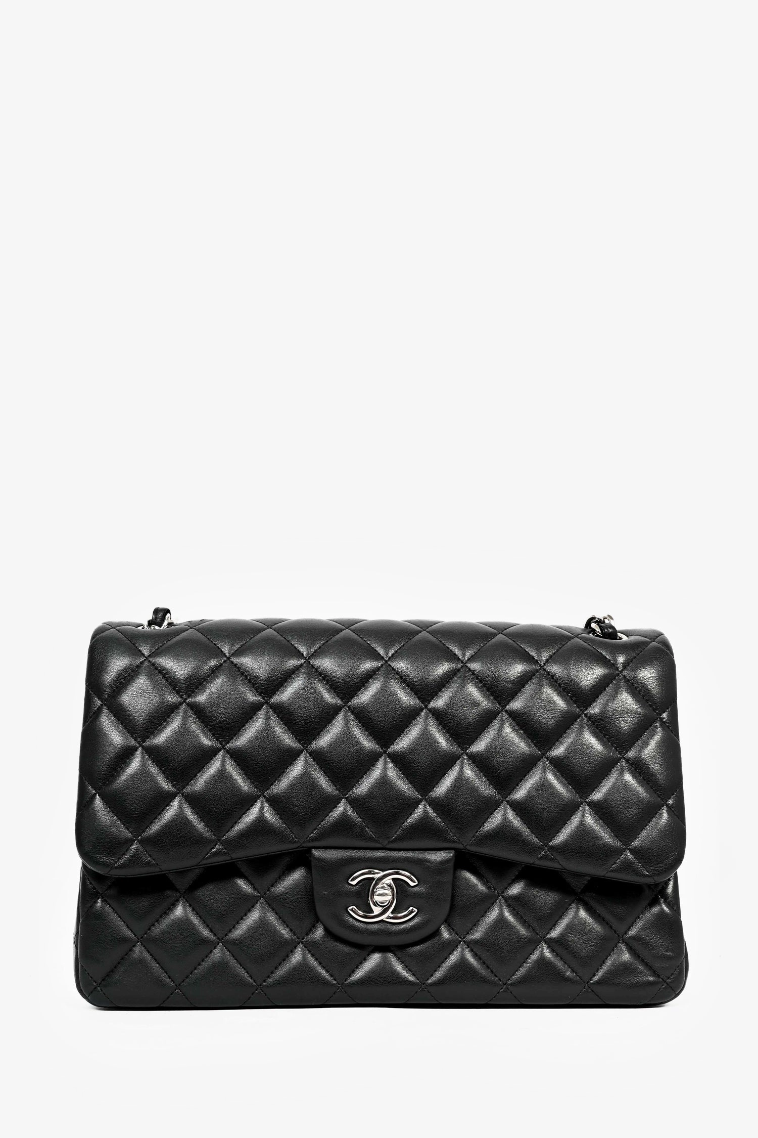 Pre-Loved Chanel? 2015-16 Black Lambskin Leather Quilted Large Double Flap