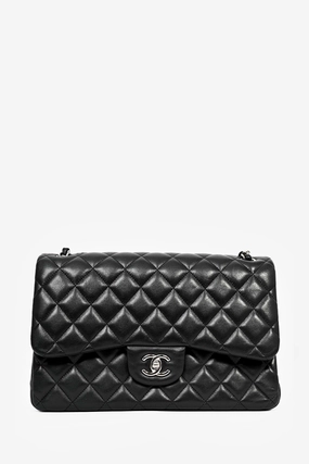 Pre-Loved Chanel? 2015-16 Black Lambskin Leather Quilted Large Double Flap