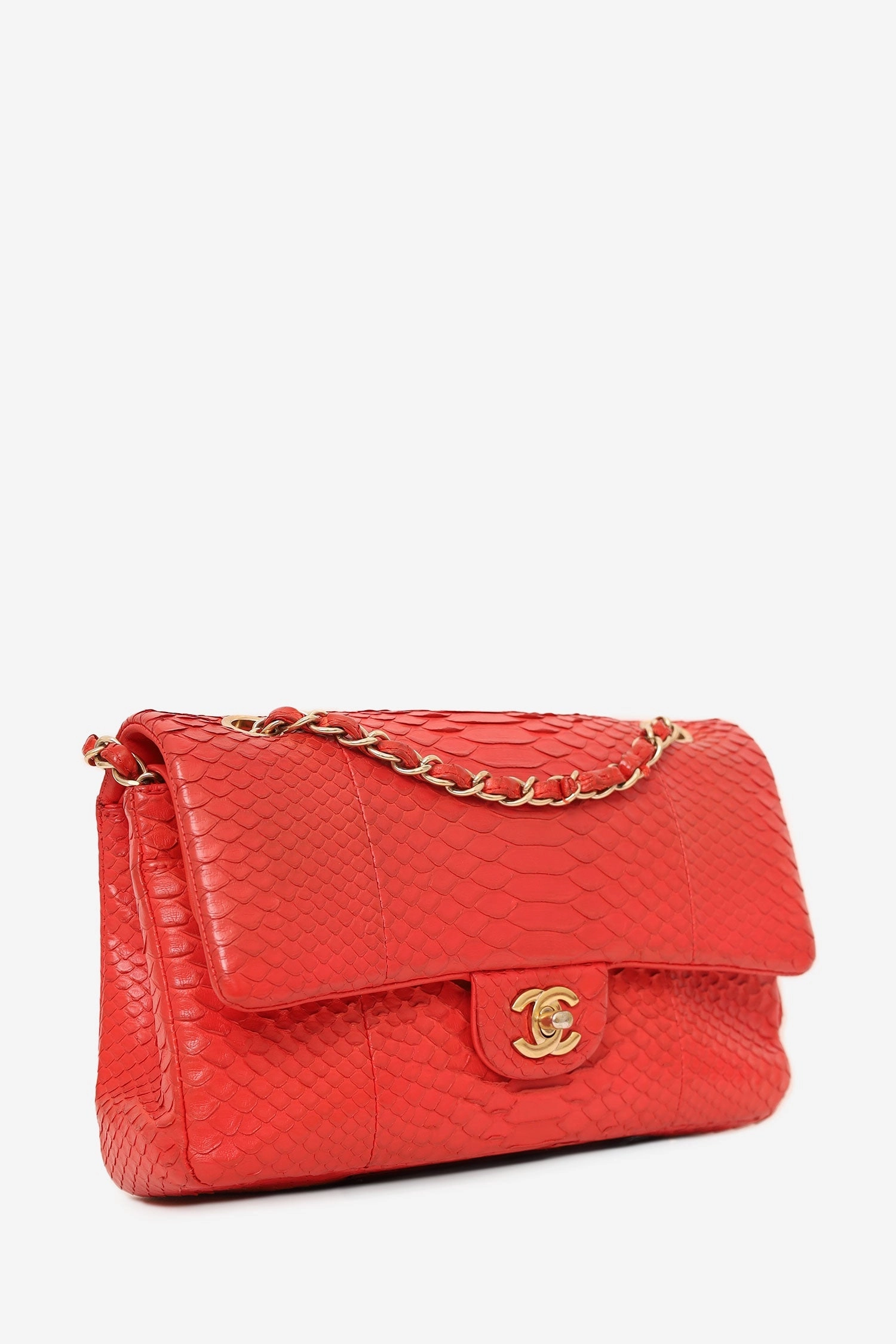 Pre-Loved Chanel? 2016-17 Red Python Leather Medium Double Flap Bag