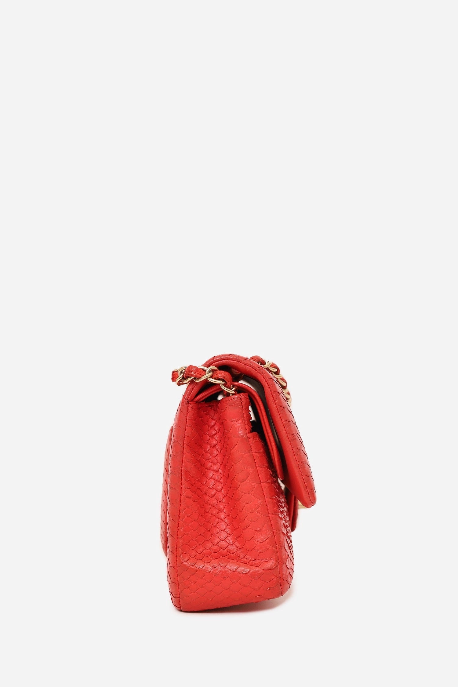 Pre-Loved Chanel? 2016-17 Red Python Leather Medium Double Flap Bag