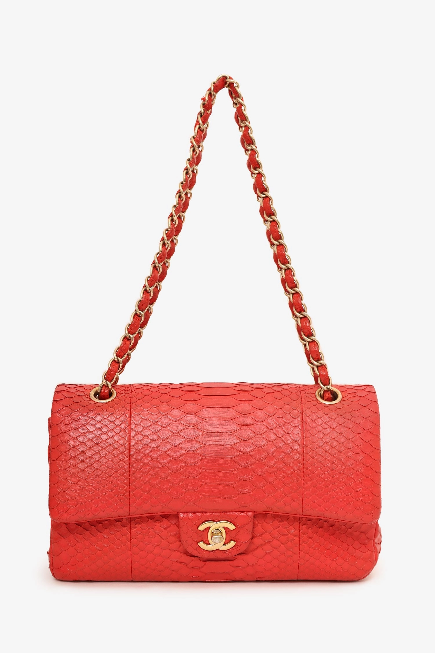 Pre-Loved Chanel? 2016-17 Red Python Leather Medium Double Flap Bag