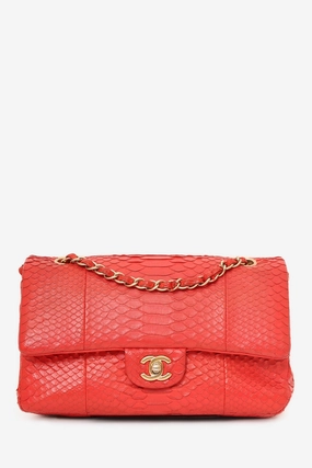 Pre-Loved Chanel? 2016-17 Red Python Leather Medium Double Flap Bag