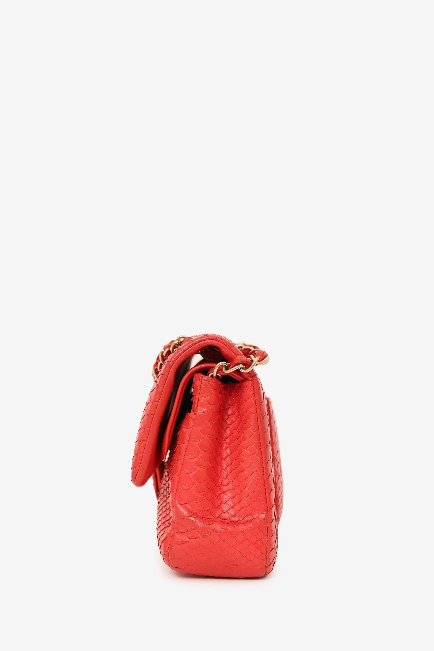 Pre-Loved Chanel? 2016-17 Red Python Leather Medium Double Flap Bag