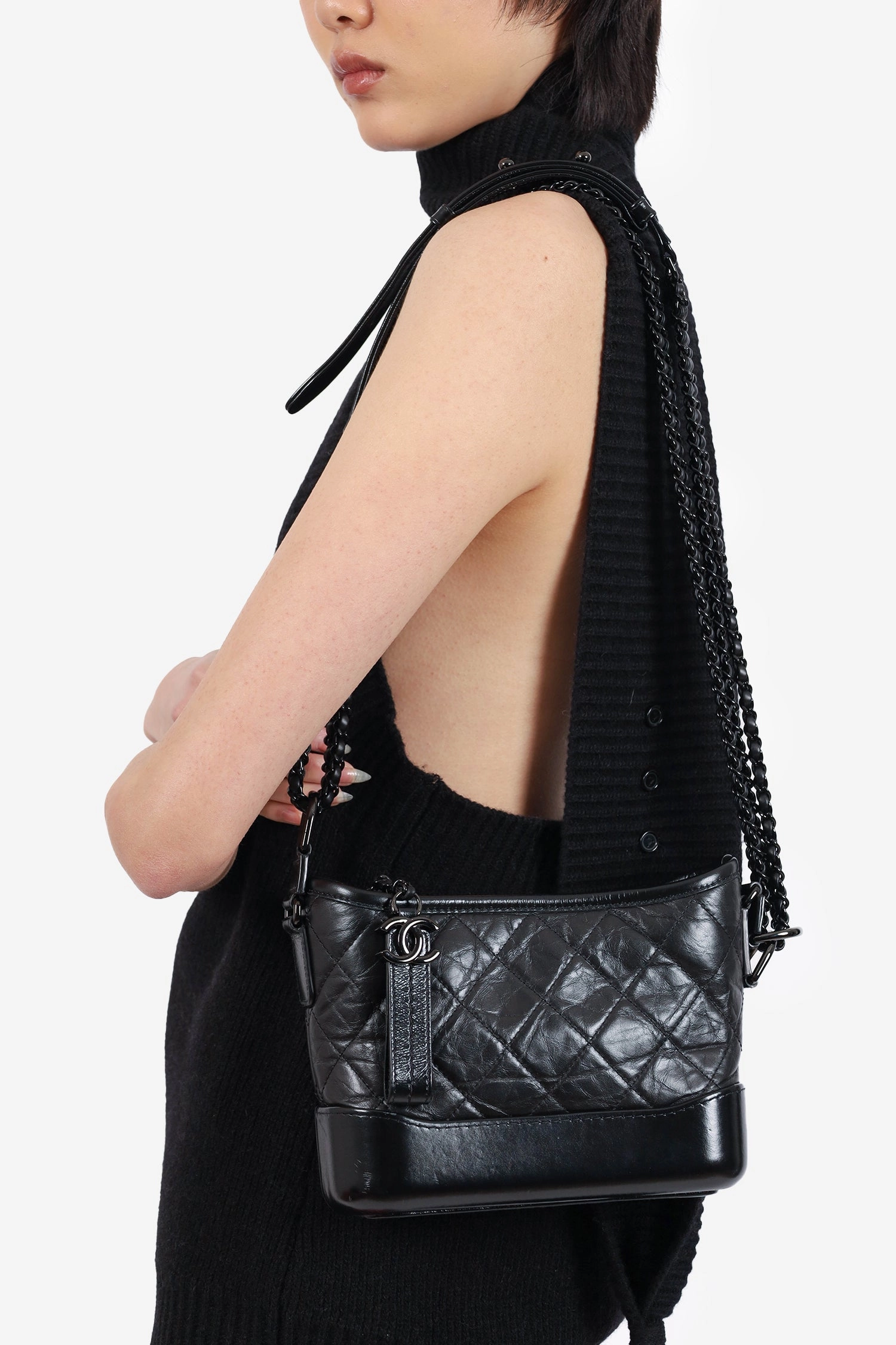 Pre-Loved Chanel? 2019 So Black Quilted Leather Small Gabrielle Crossbody Bag