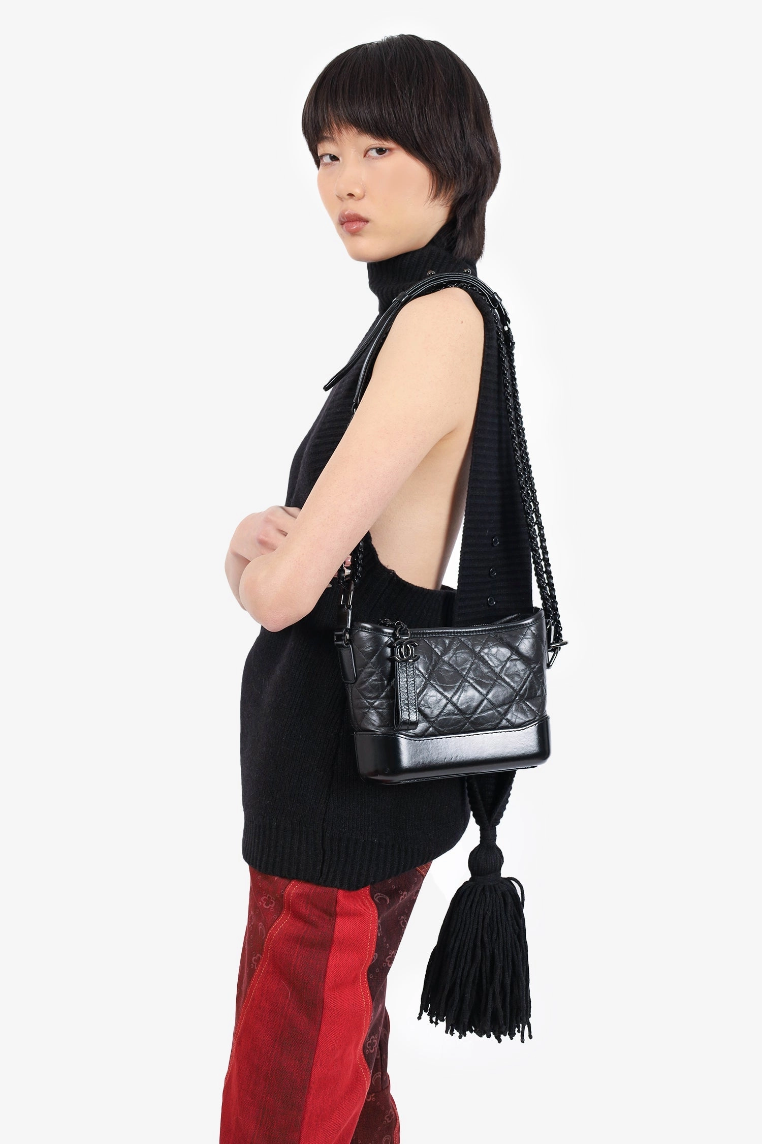 Pre-Loved Chanel? 2019 So Black Quilted Leather Small Gabrielle Crossbody Bag