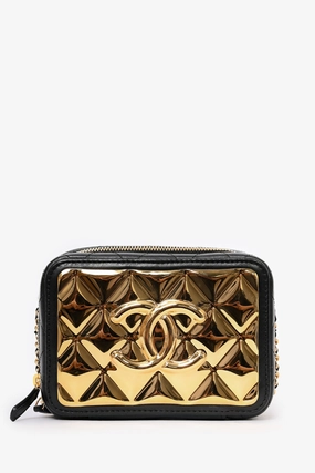 Pre-Loved Chanel? 2021 Black Leather Gold CC Plate Mini Vanity Crossbody