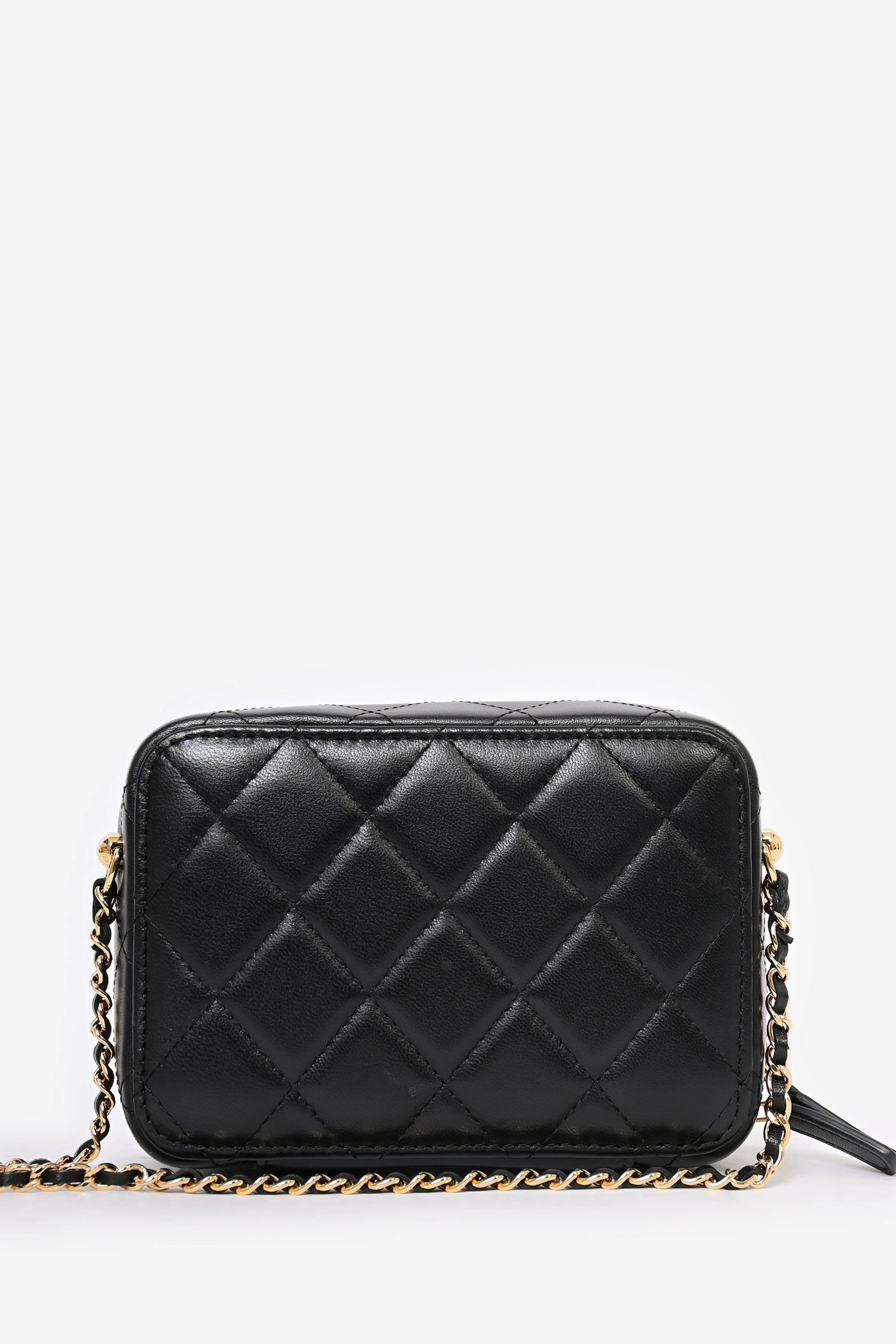 Pre-Loved Chanel? 2021 Black Leather Gold CC Plate Mini Vanity Crossbody