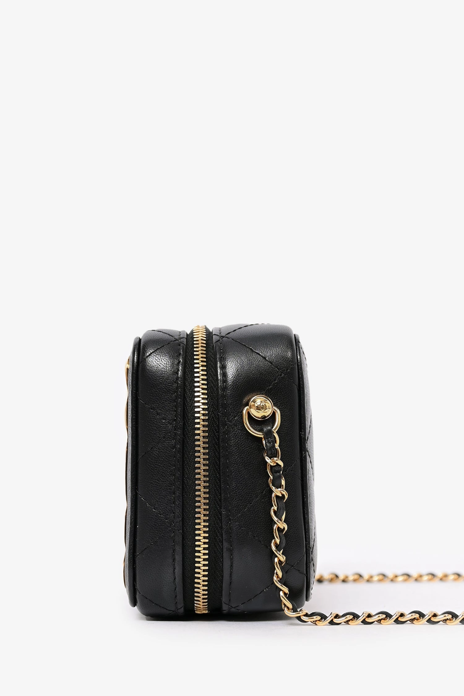 Pre-Loved Chanel? 2021 Black Leather Gold CC Plate Mini Vanity Crossbody