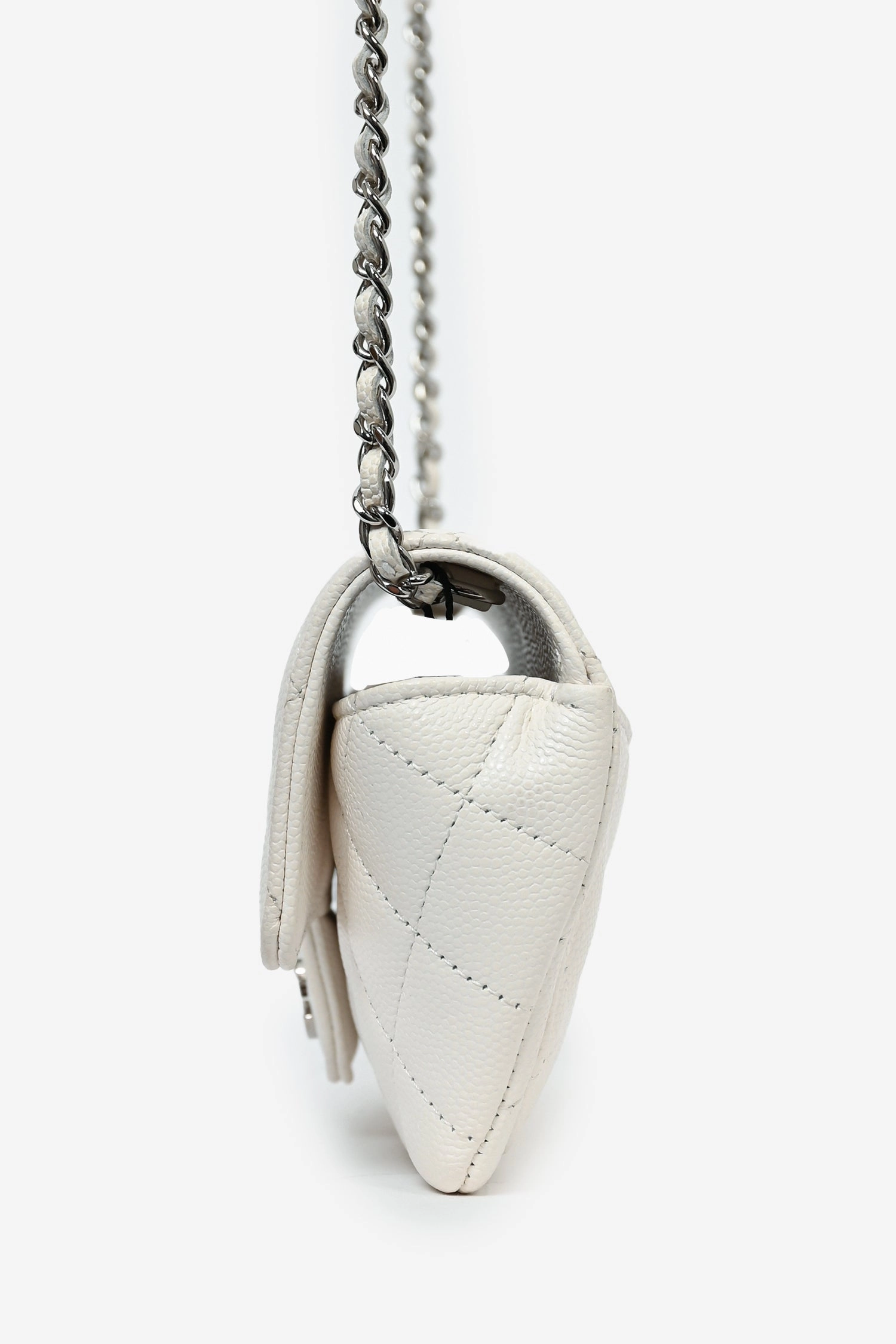 Pre-Loved Chanel? 2021 White Caviar Leather Sunglass Case with Chain SHW